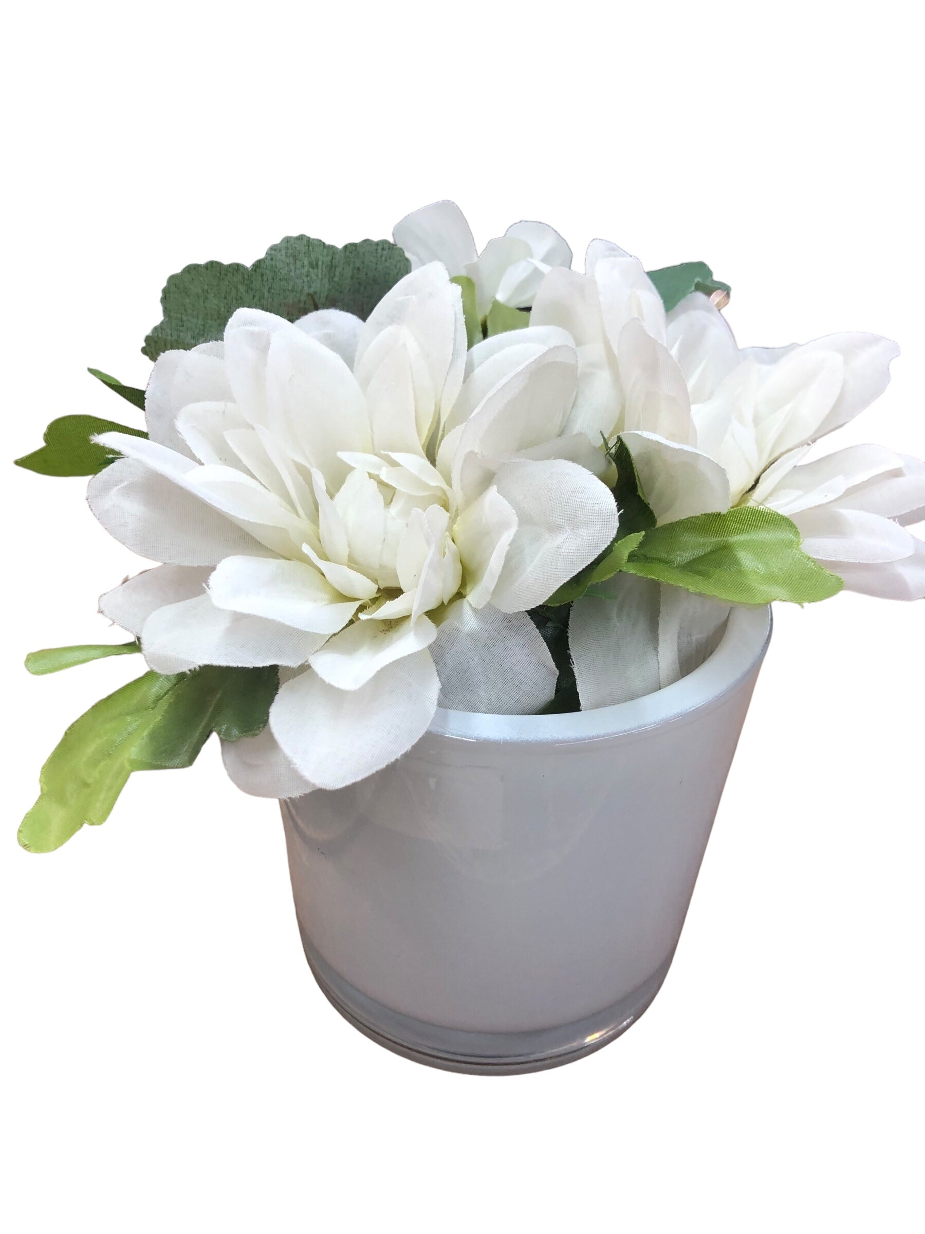 White vase with off White Flowers