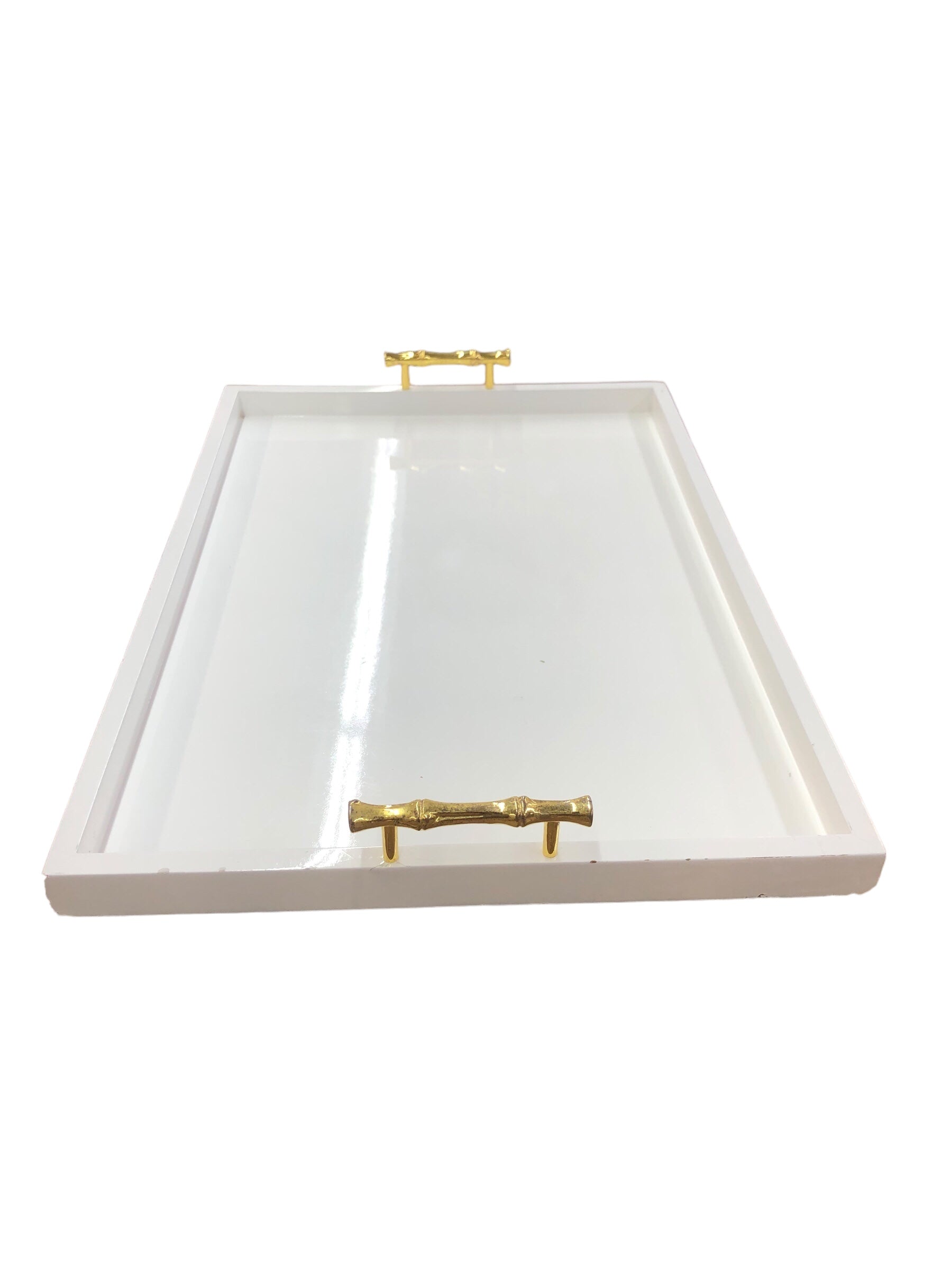 White Serving Tray with Gold Handles