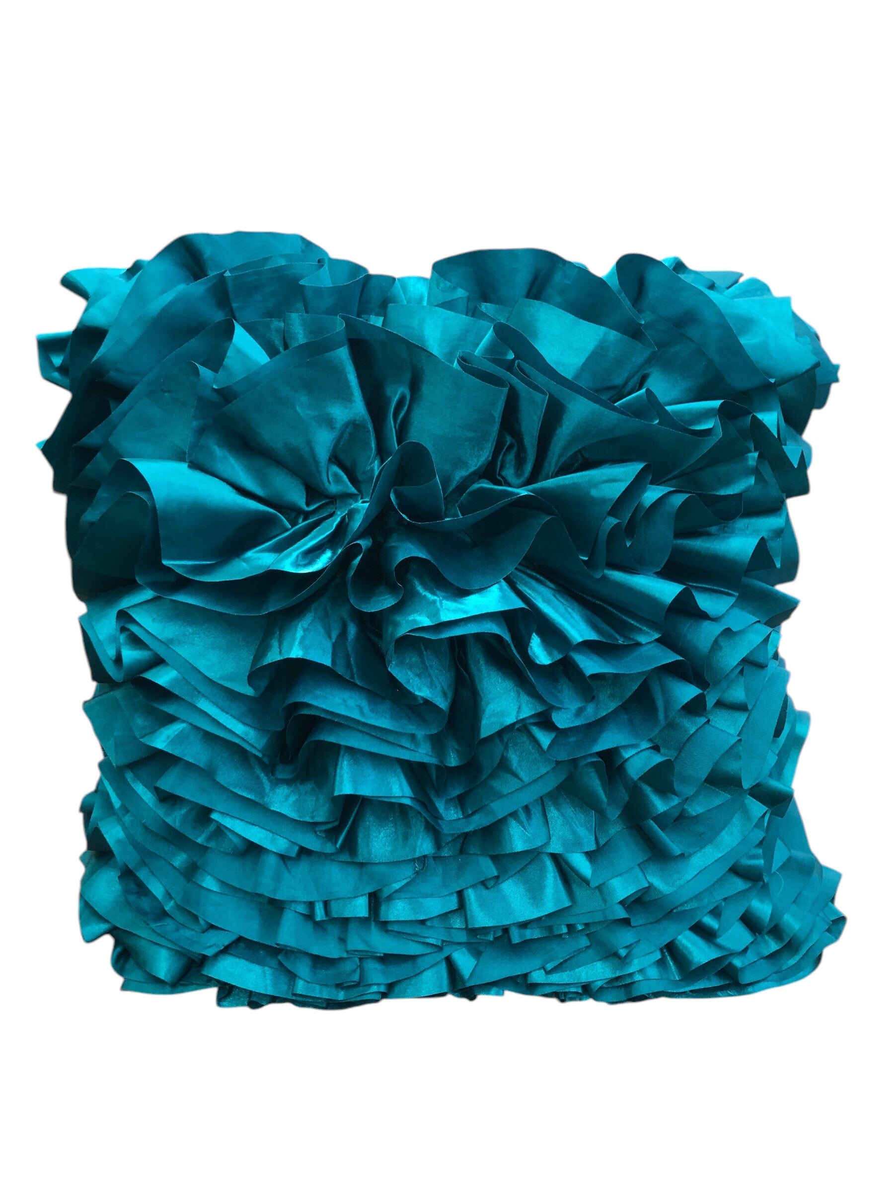 Dark Teal Ruffle Flower Look Pillow