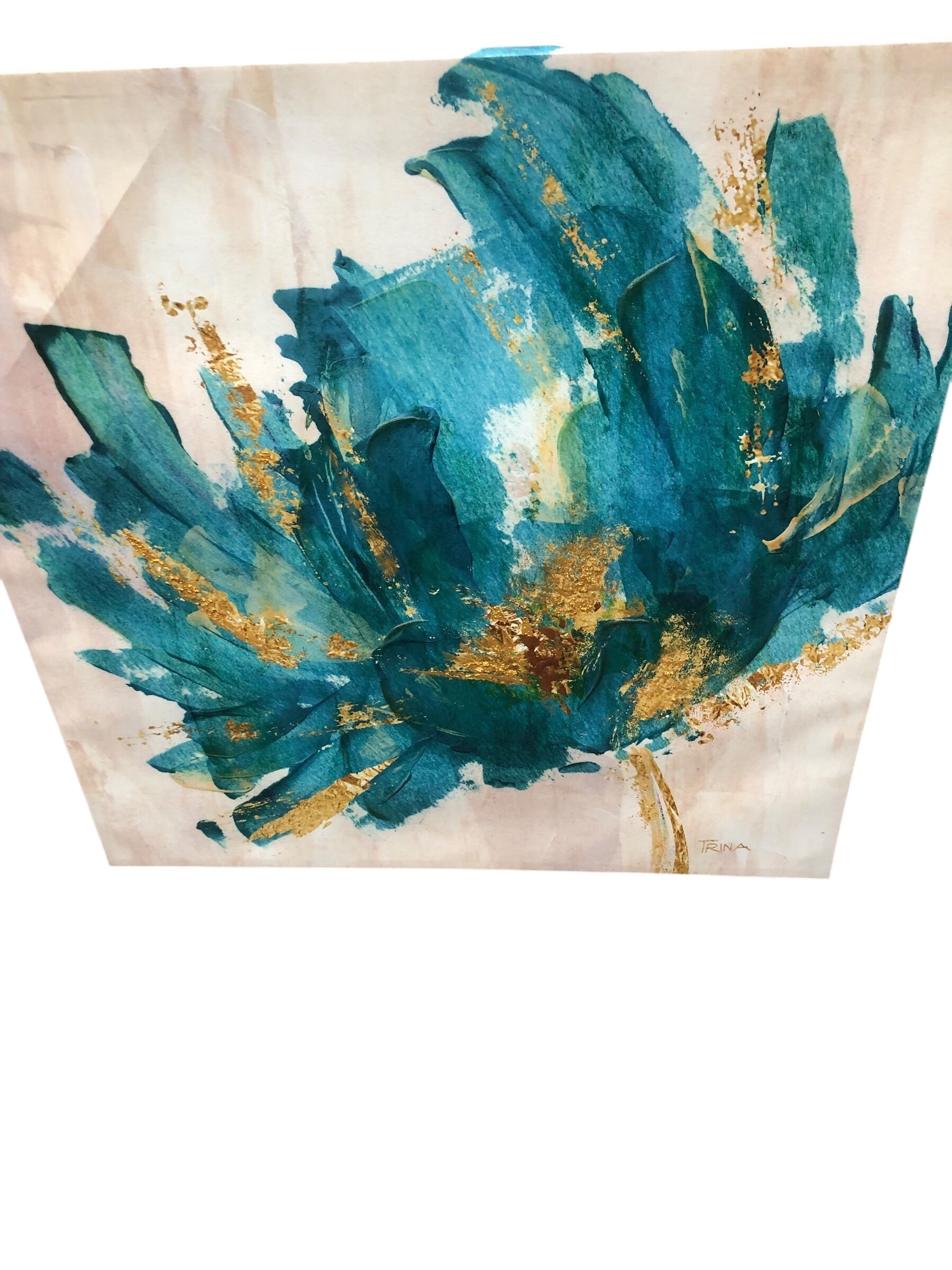 Turquoise/ gold flower canvas