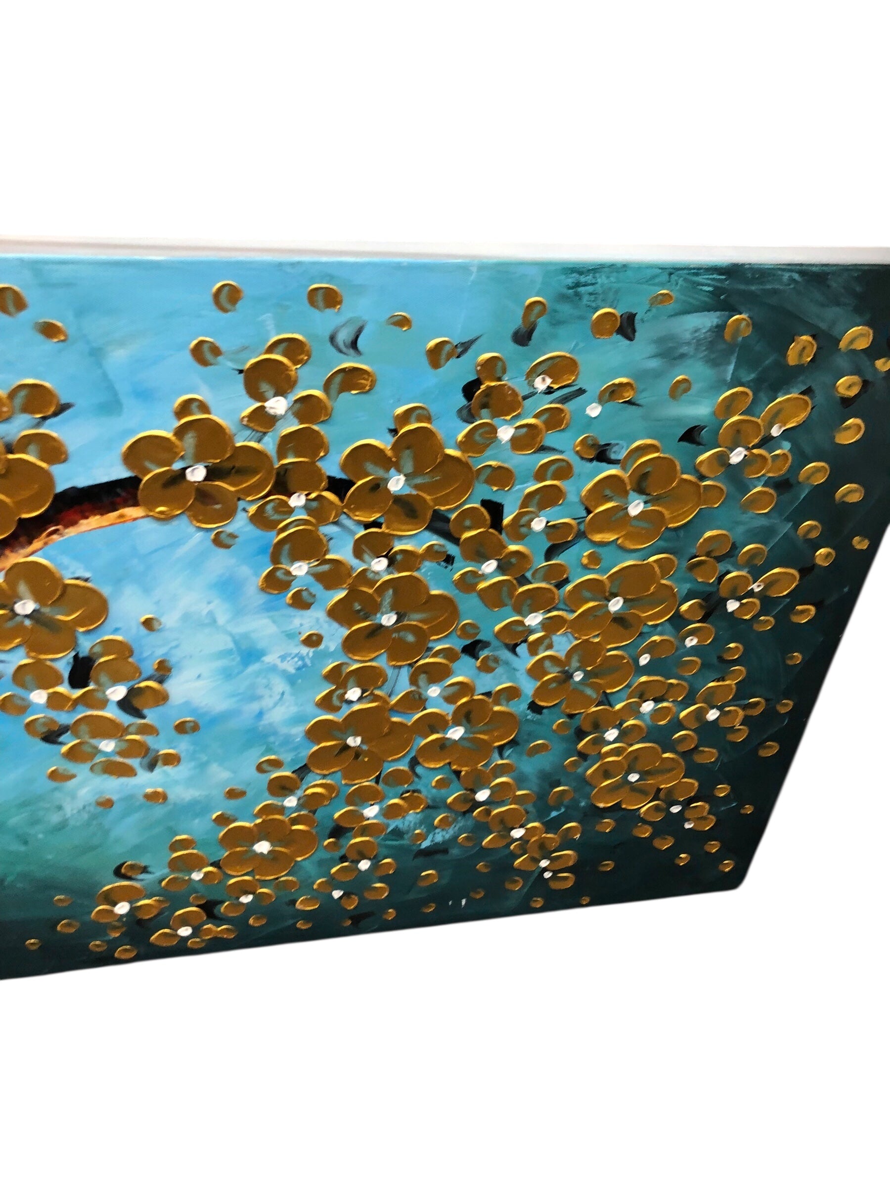 Gold Flowers on Tree / Greeny Background Canvas