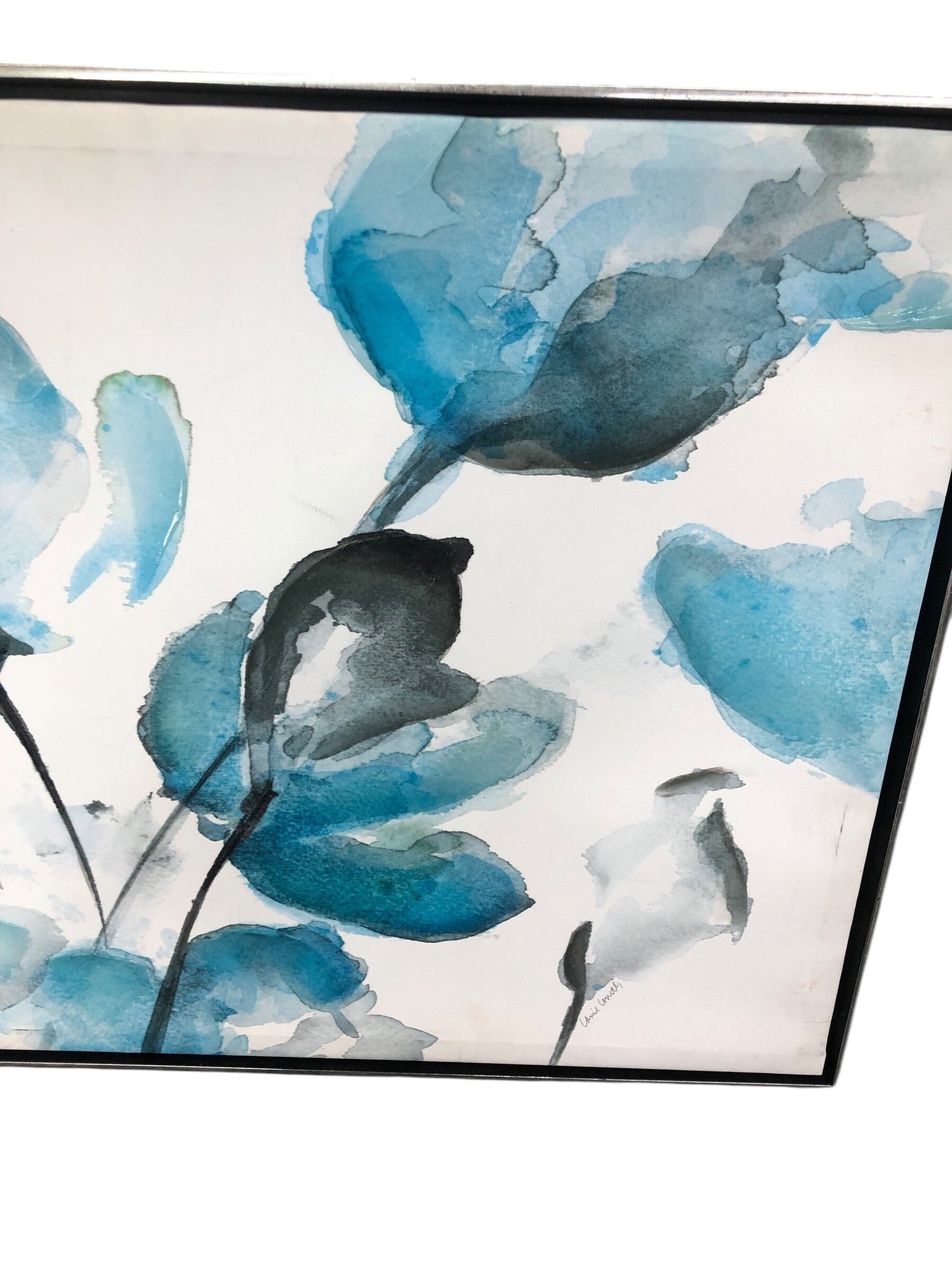 Blue flowers on cavnas