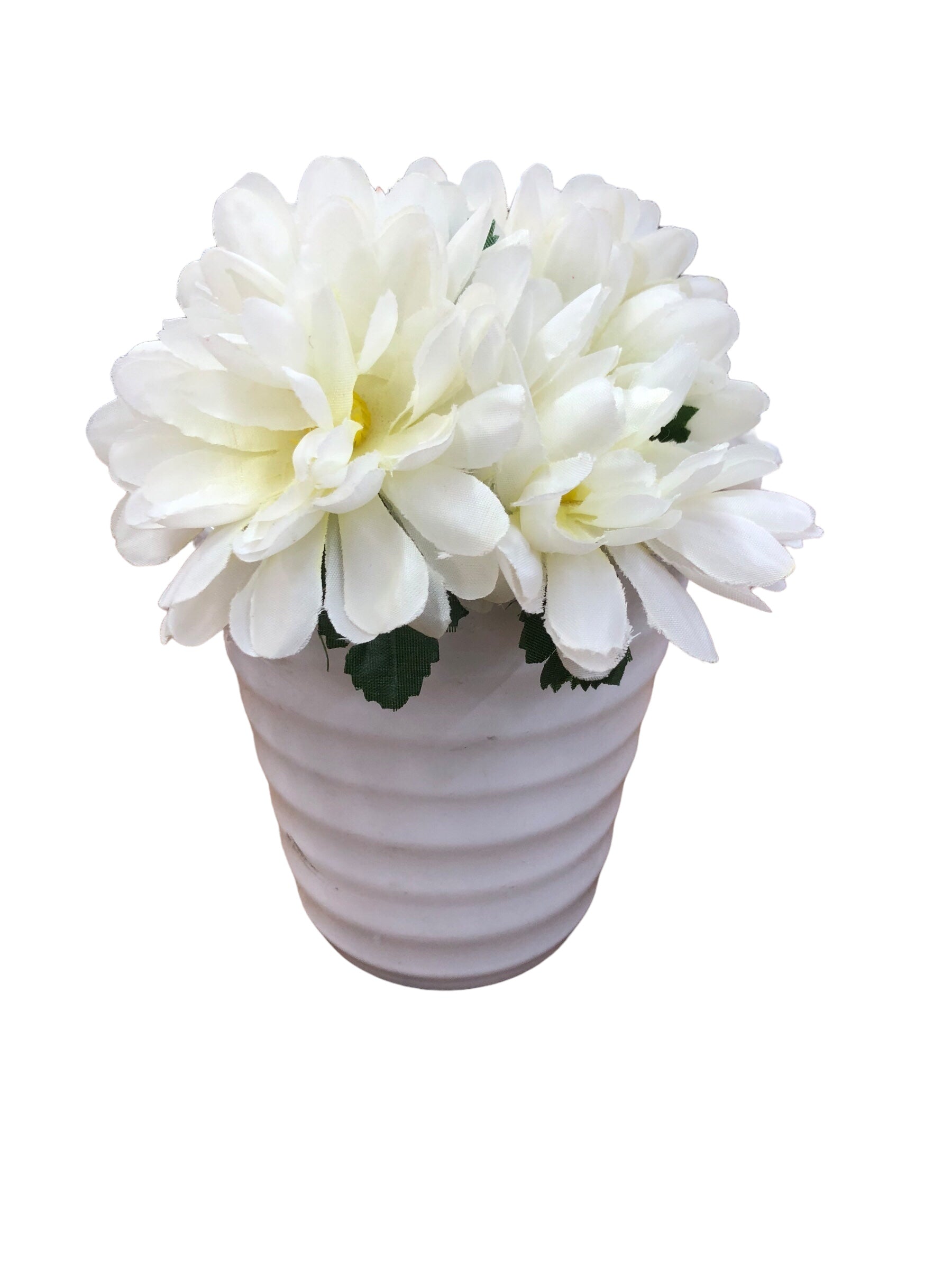 White vase with off White Flowers/leafs