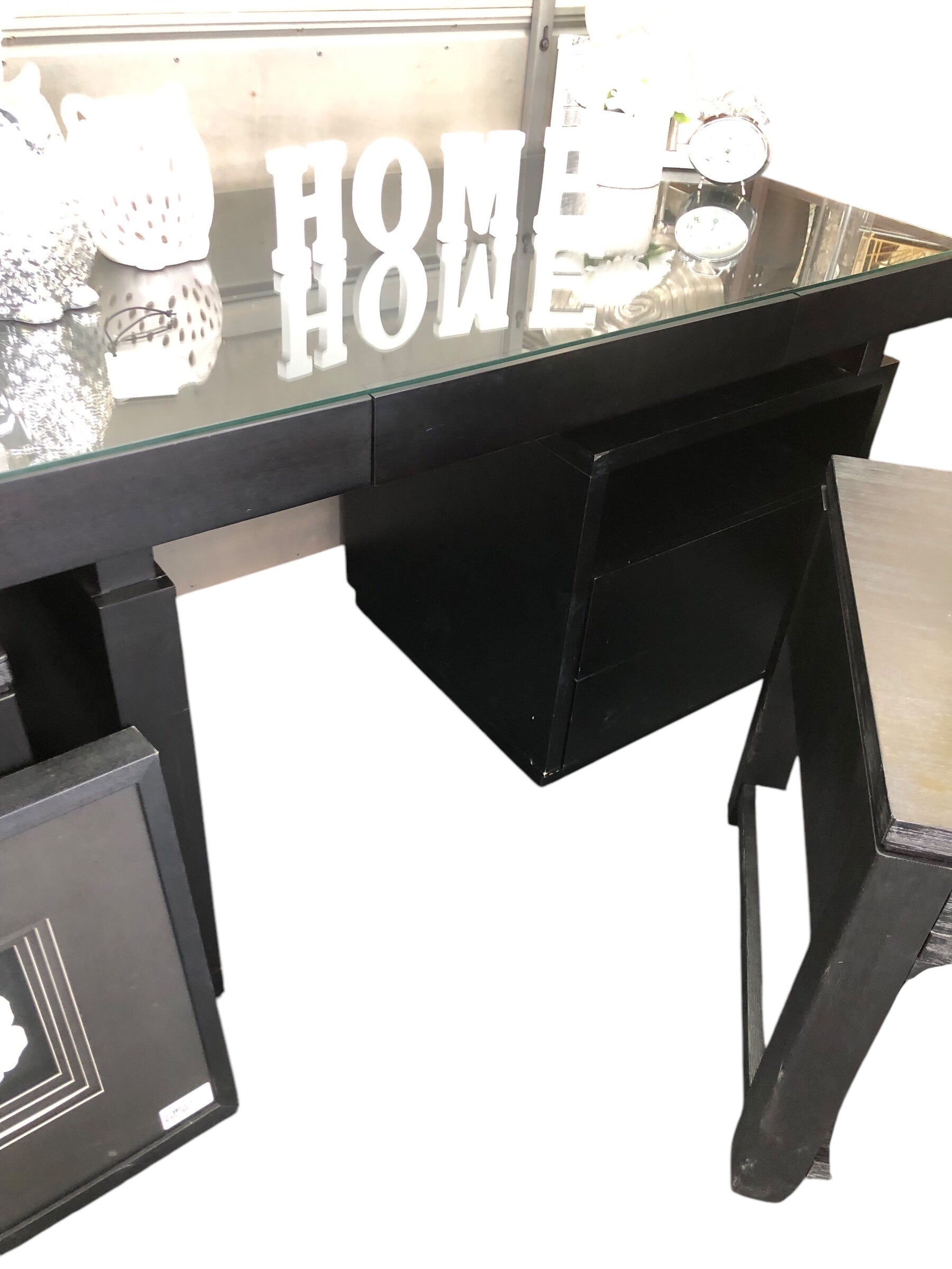 Black glass top desk