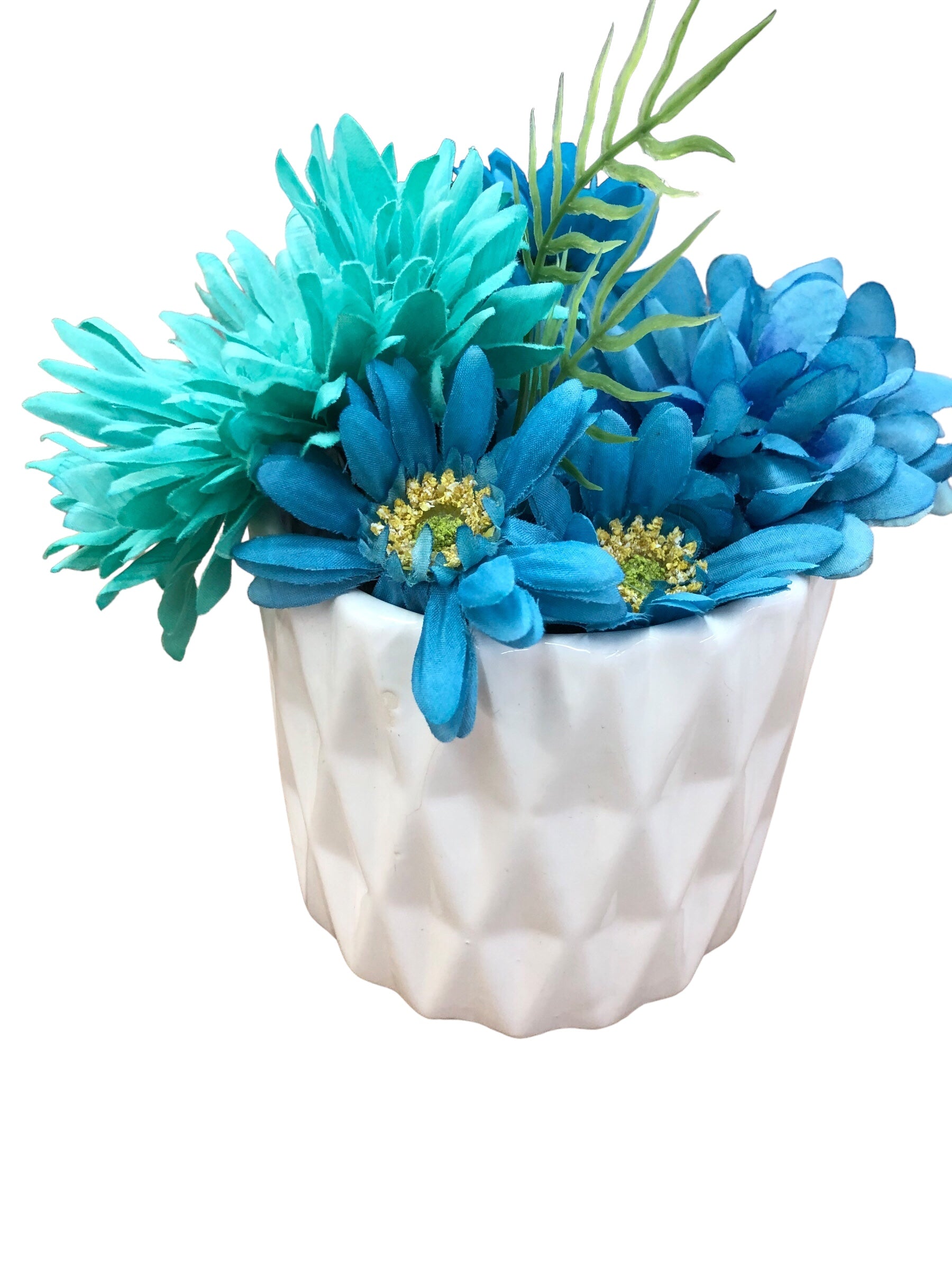 White Vase With Turquoise Flowers