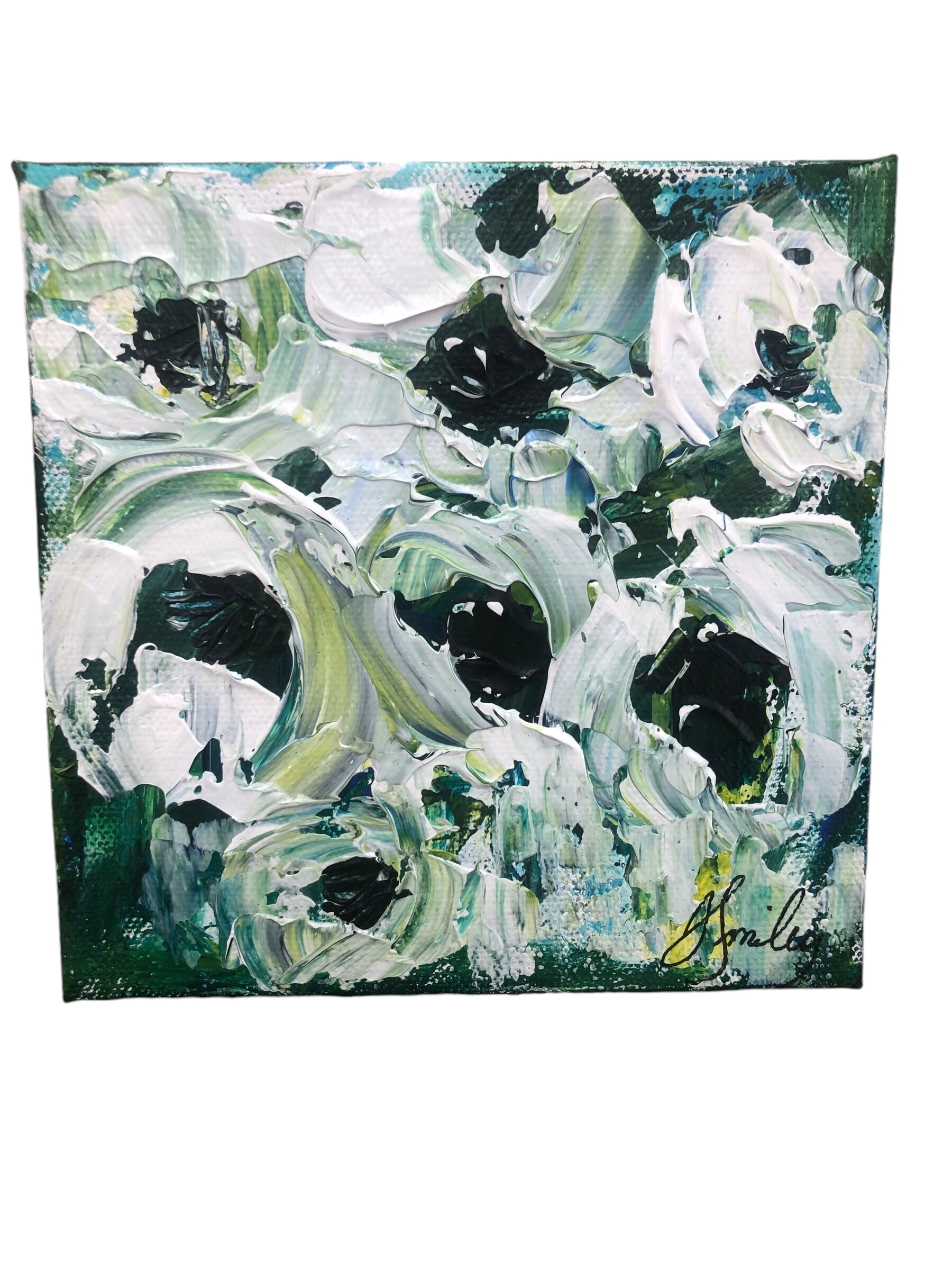 White Flowers on Teal Background