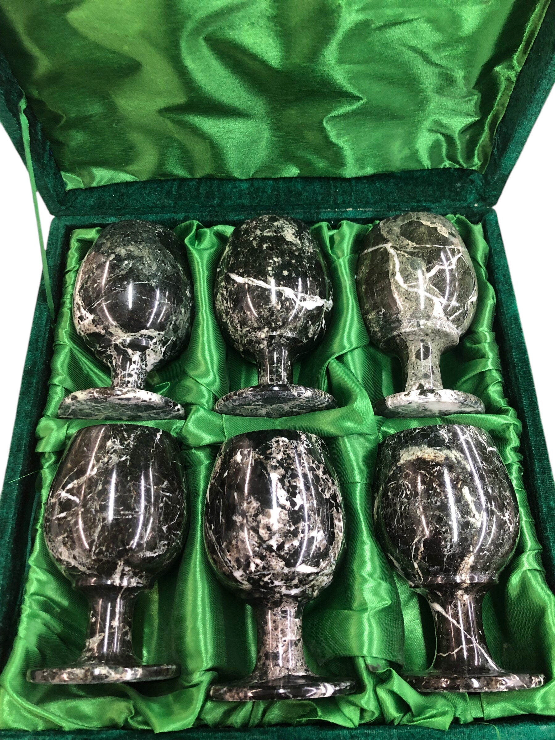 6 pc handcrafted glass set/ velvet box