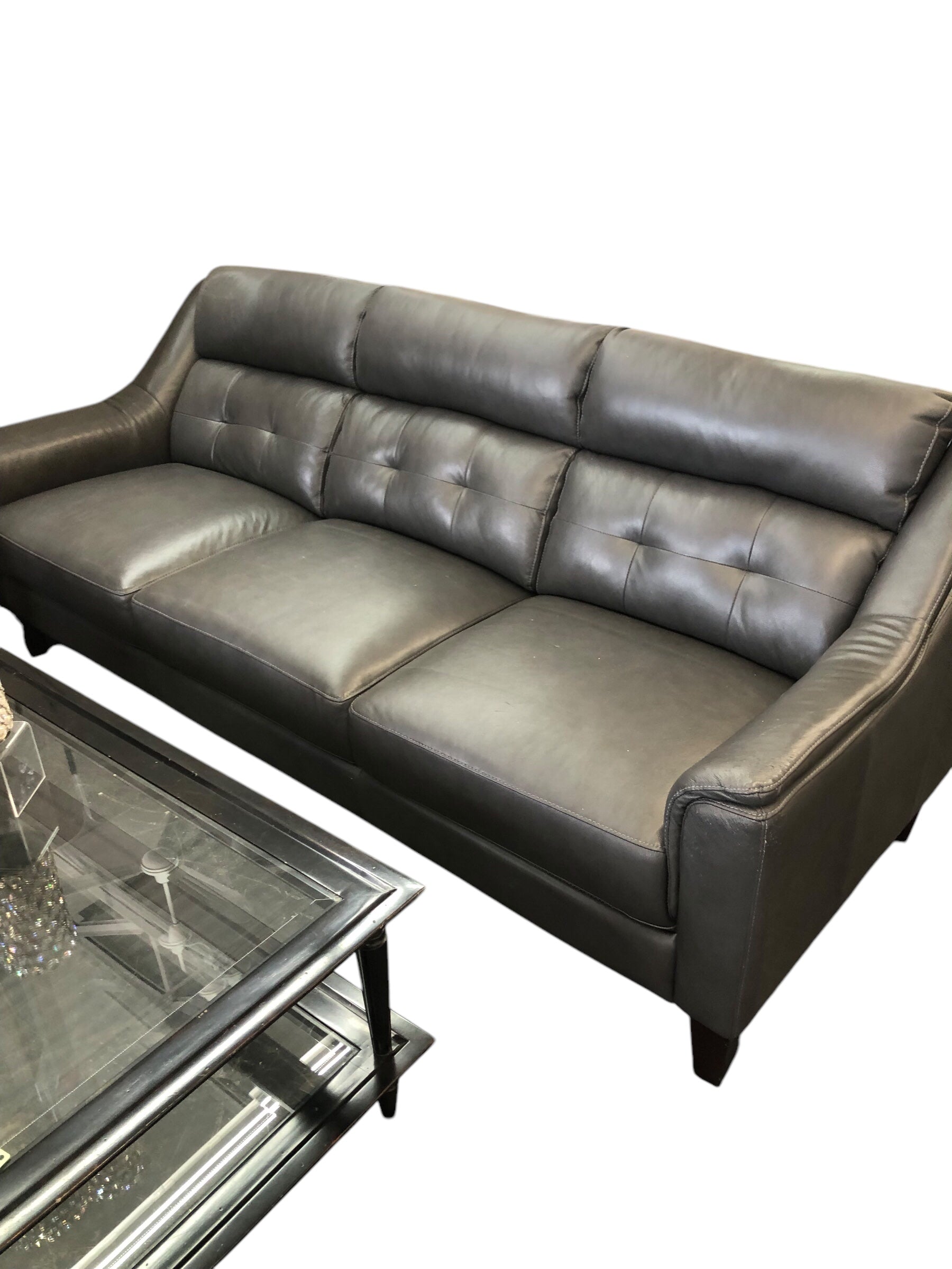 Deep Grey Leather Couch