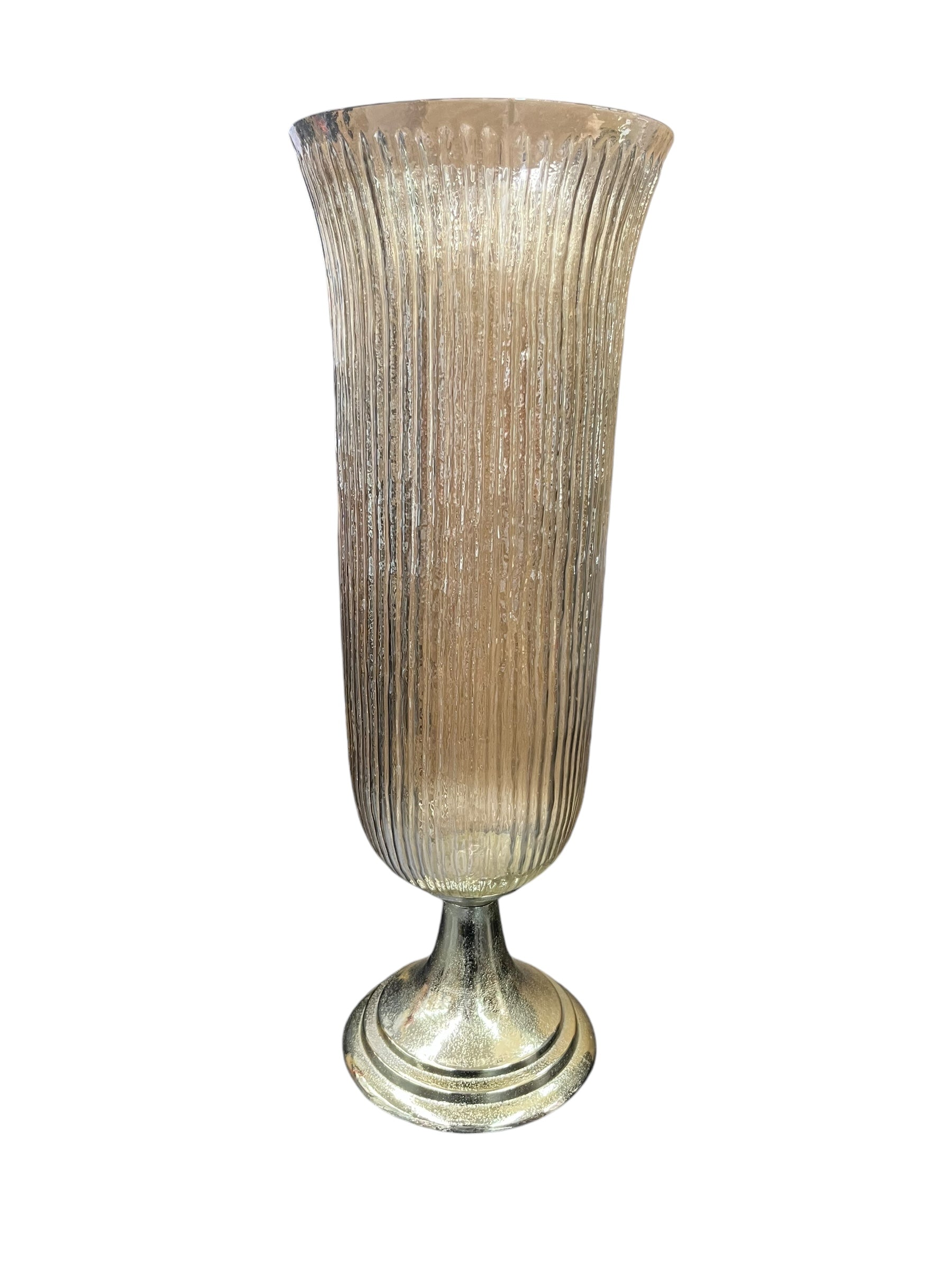 Gold Ribbed Vase on Gold Stand