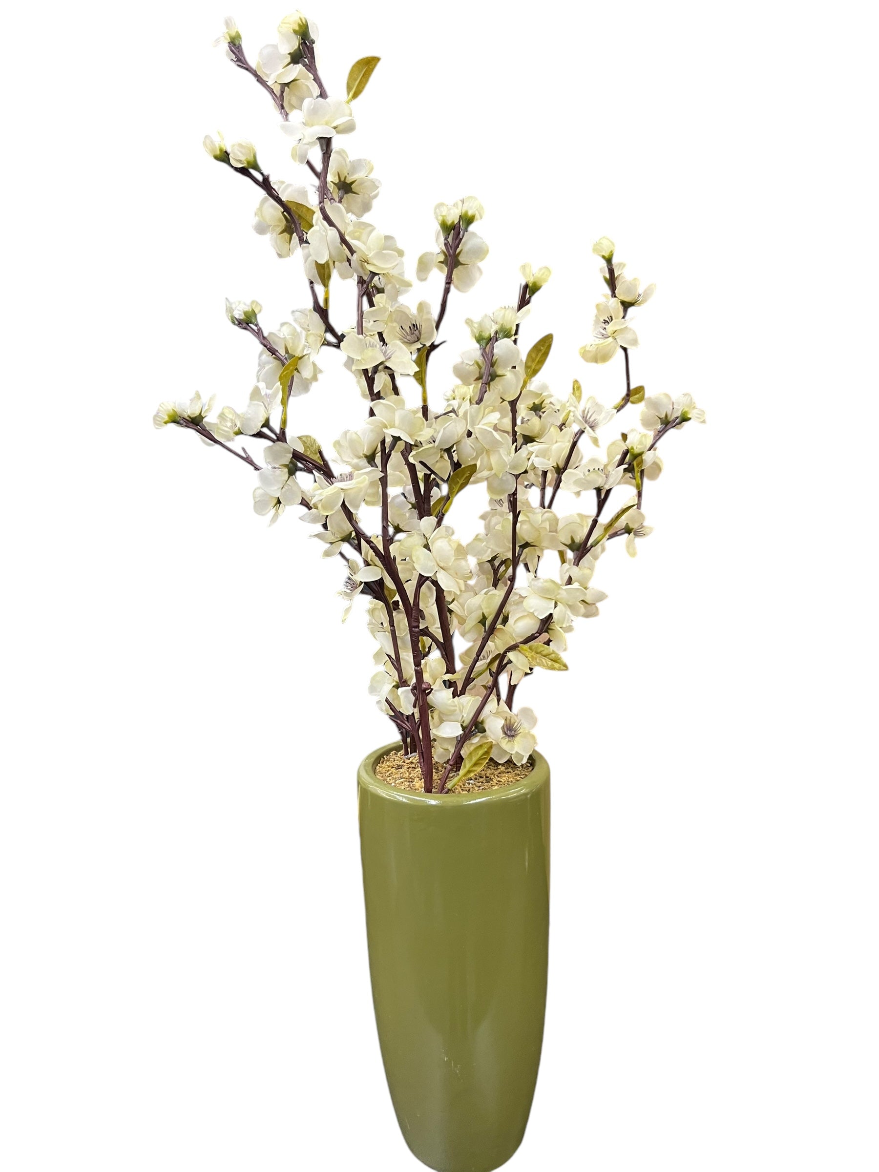 White Flowers in Green Vase