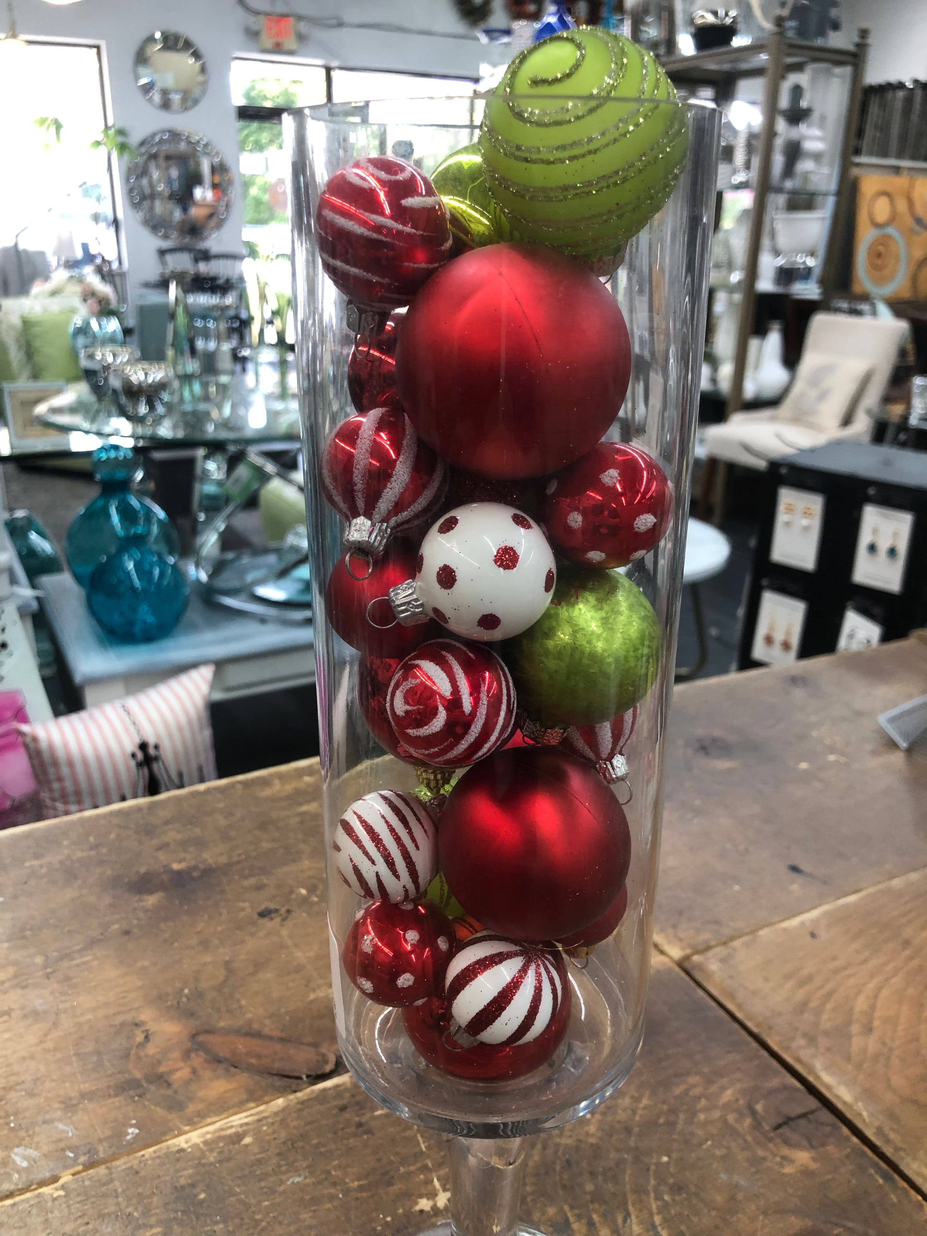 Glass Vase  full of Ornaments