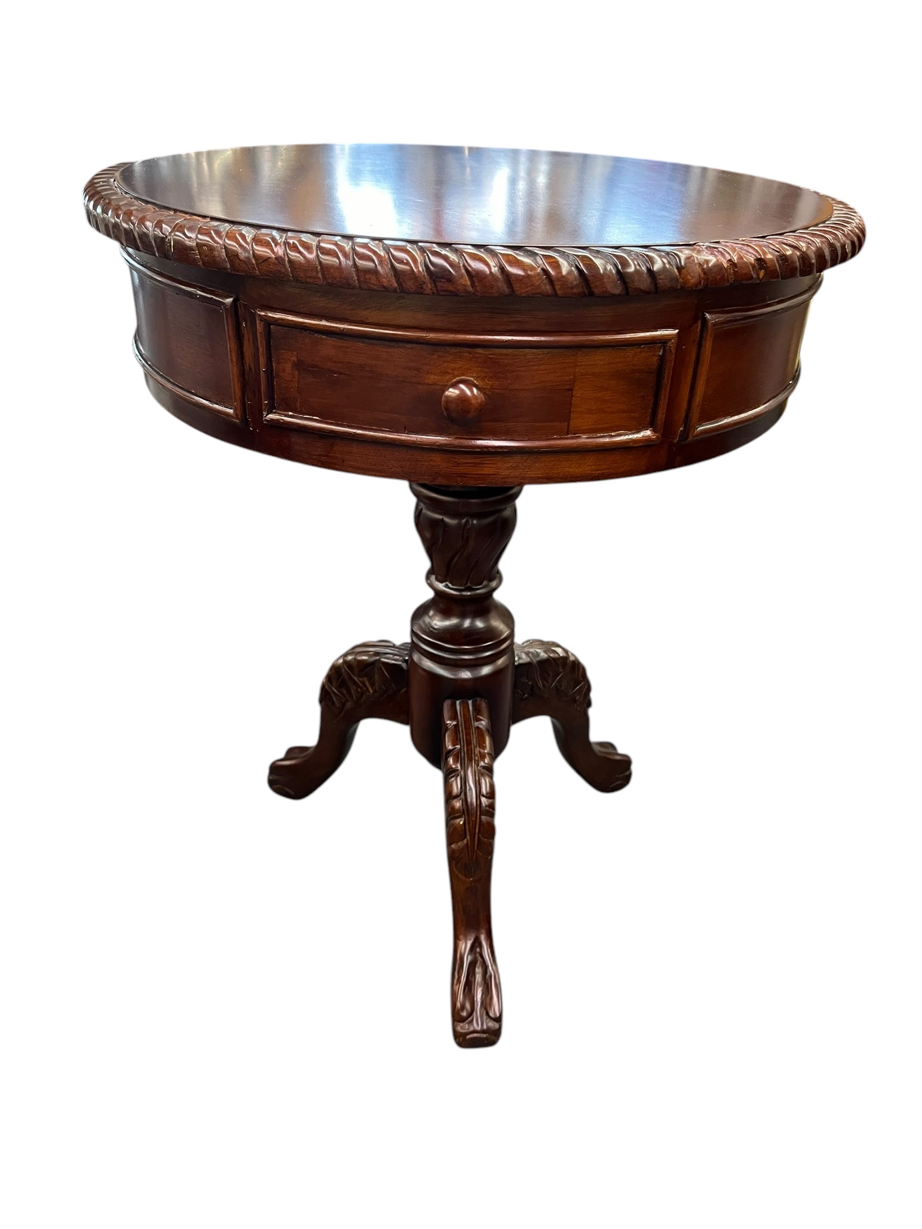 Round Pedestal Carved Table