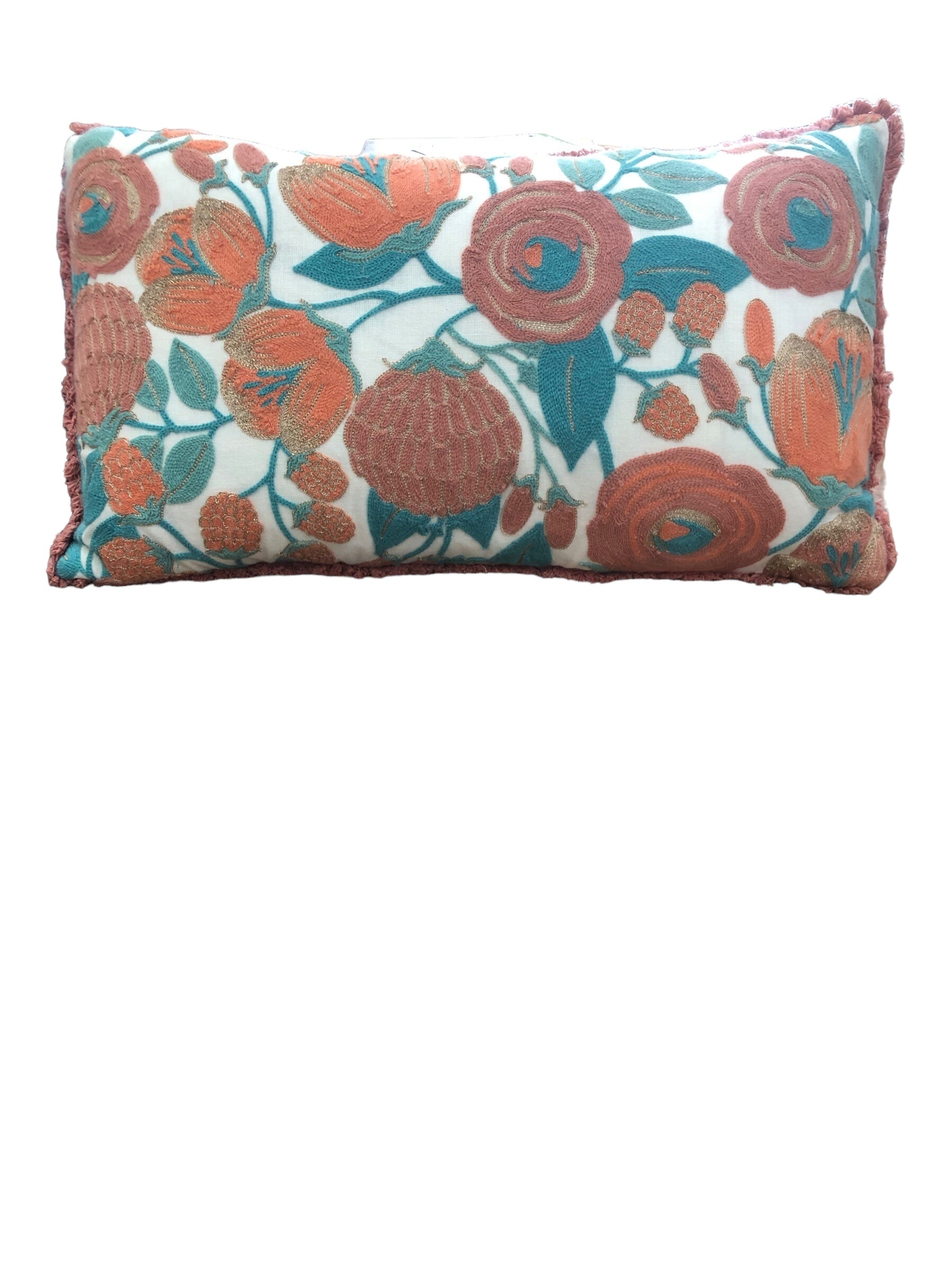 Embroidered Pillow with Orange and Blue