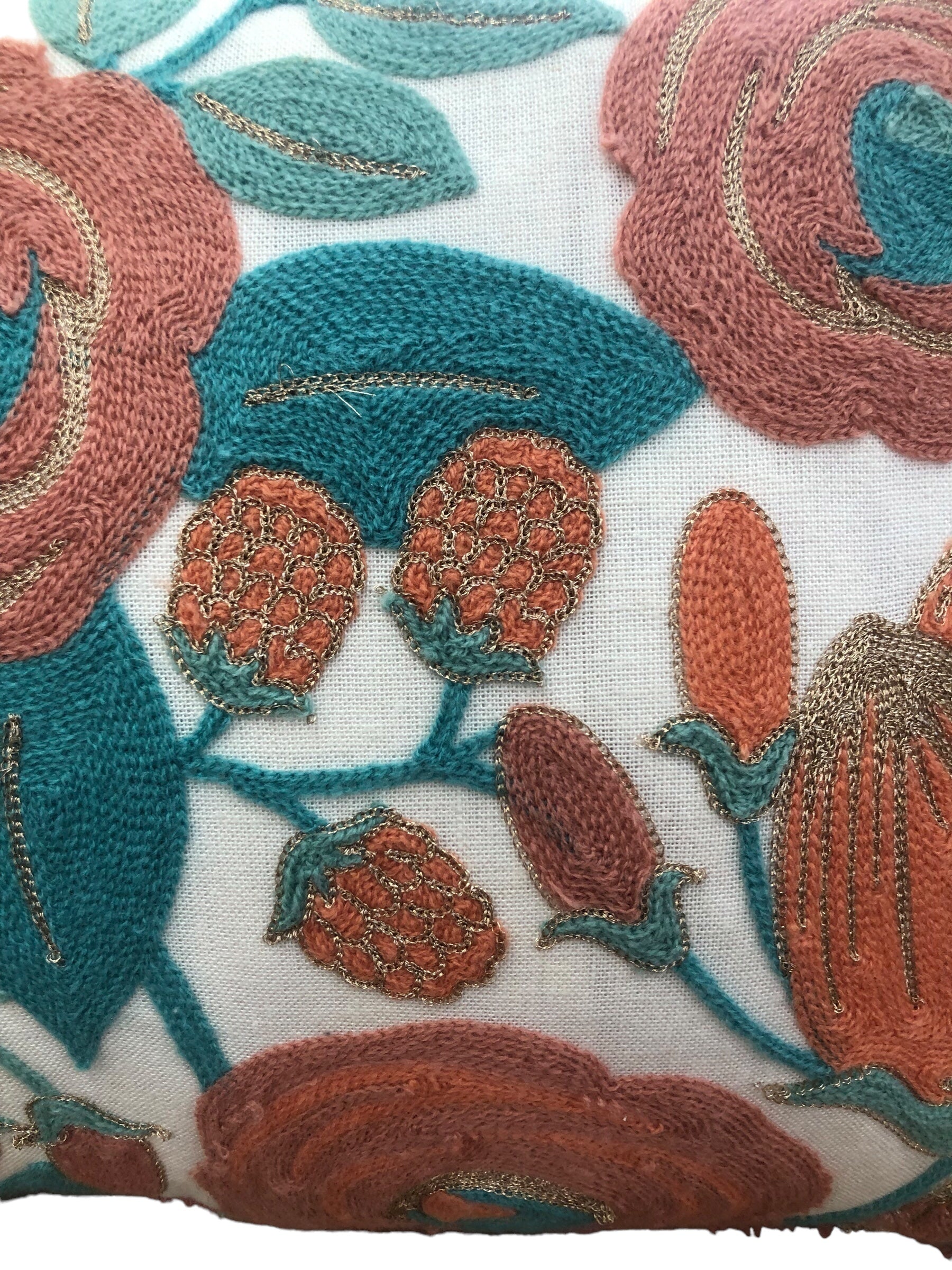 Embroidered Pillow with Orange and Blue