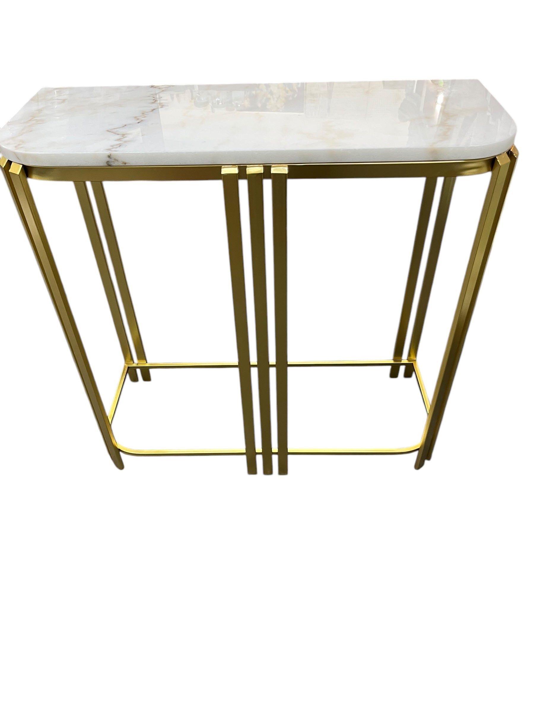 Gold MCM style table w/ marble top