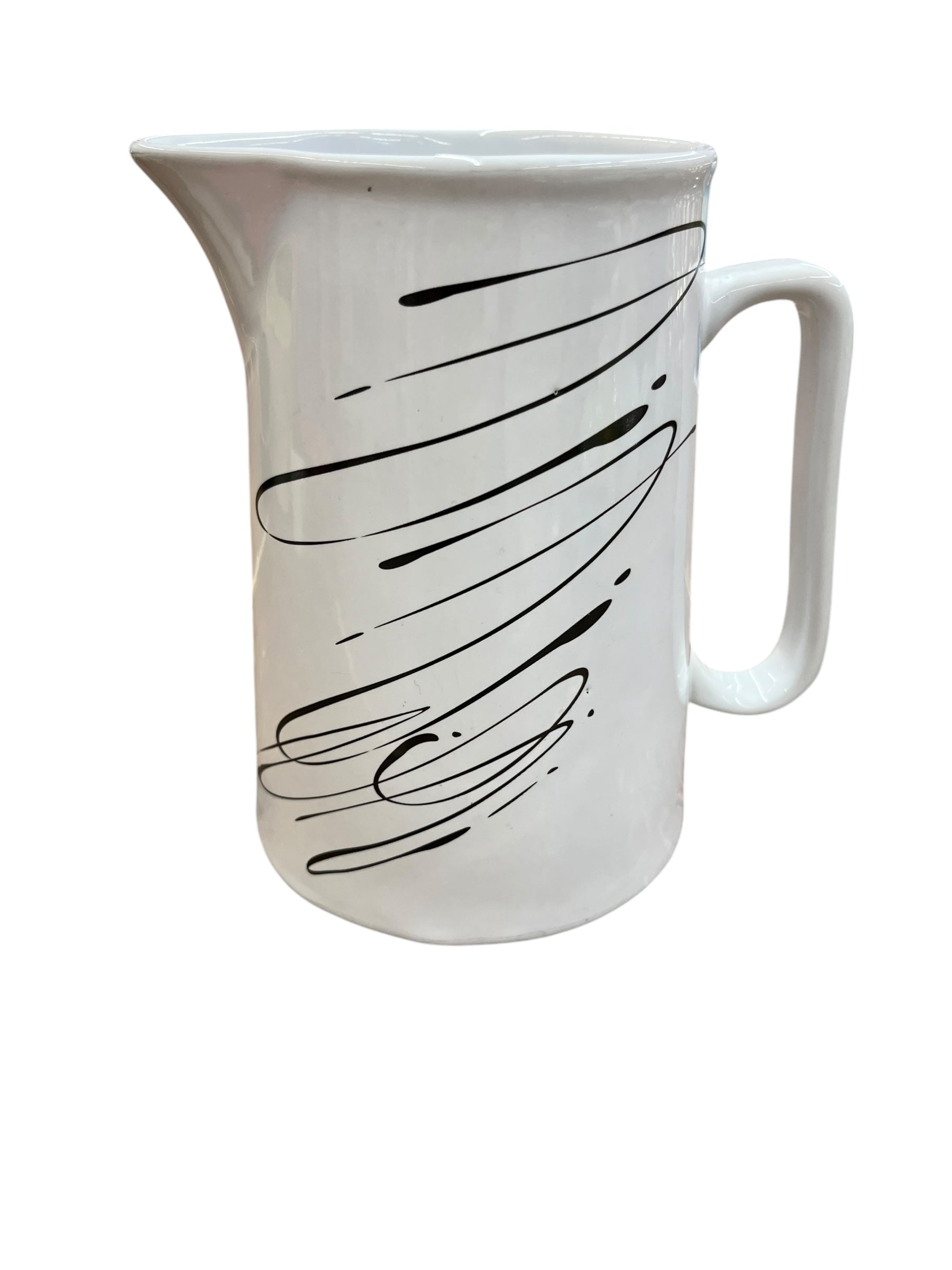 White Ceramic Pitcher w/black design