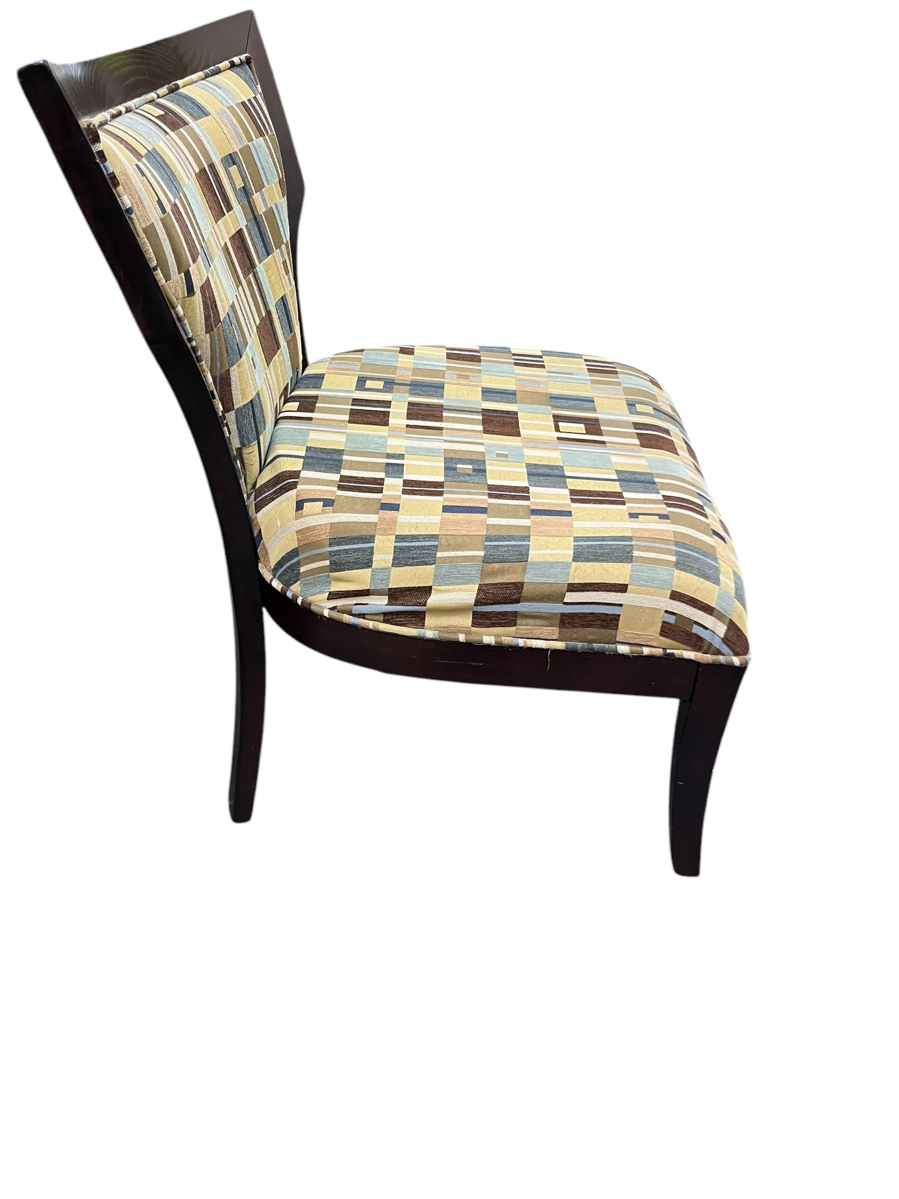 Dark Wood Chair/Geometric Print