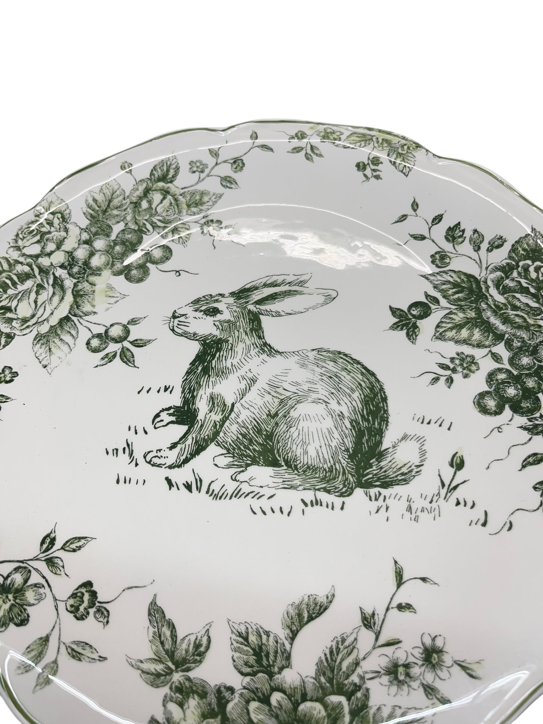 Green Floral Rabbit 13" Round Server