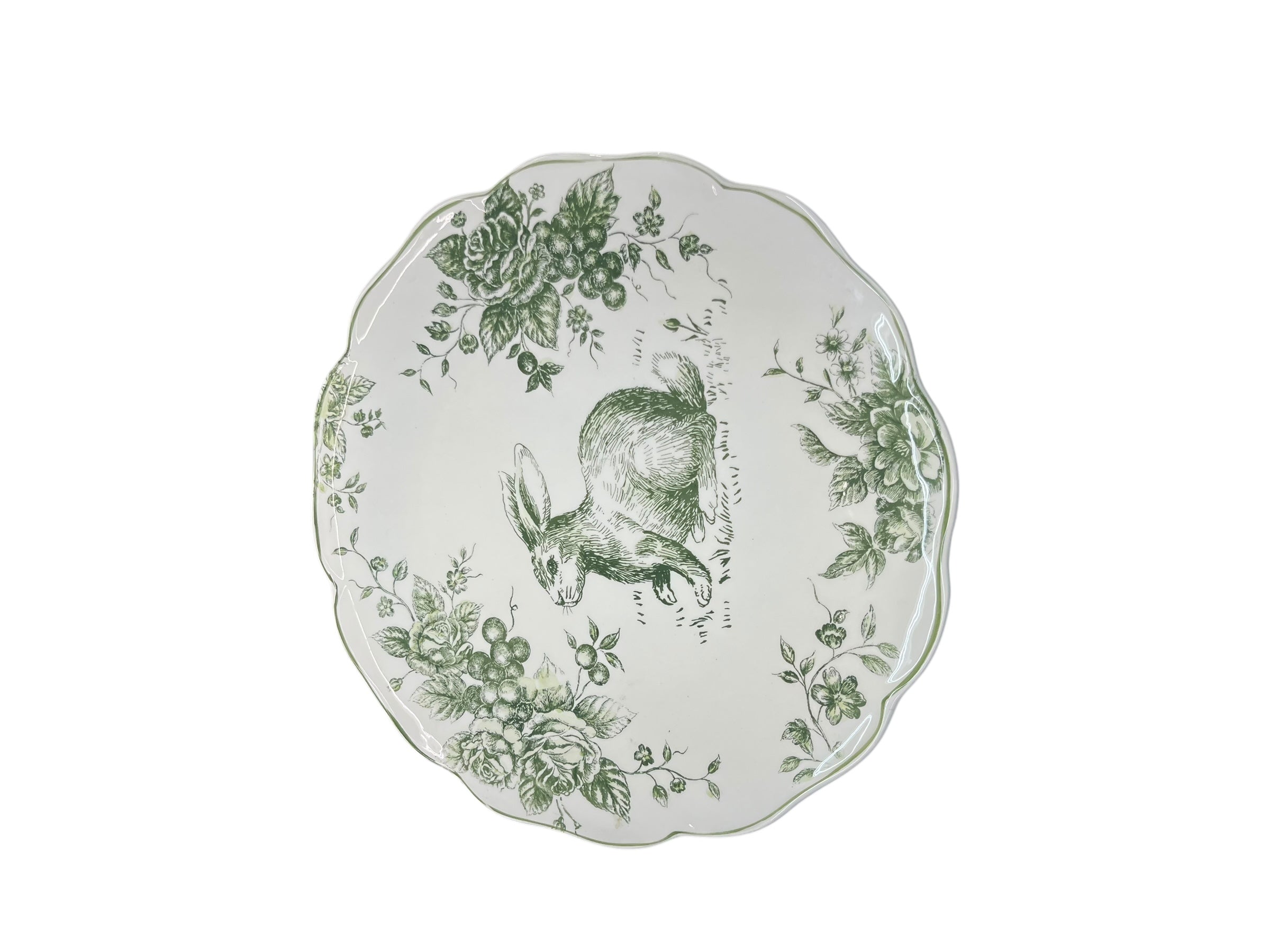 Green Floral Rabbit 13" Round Server
