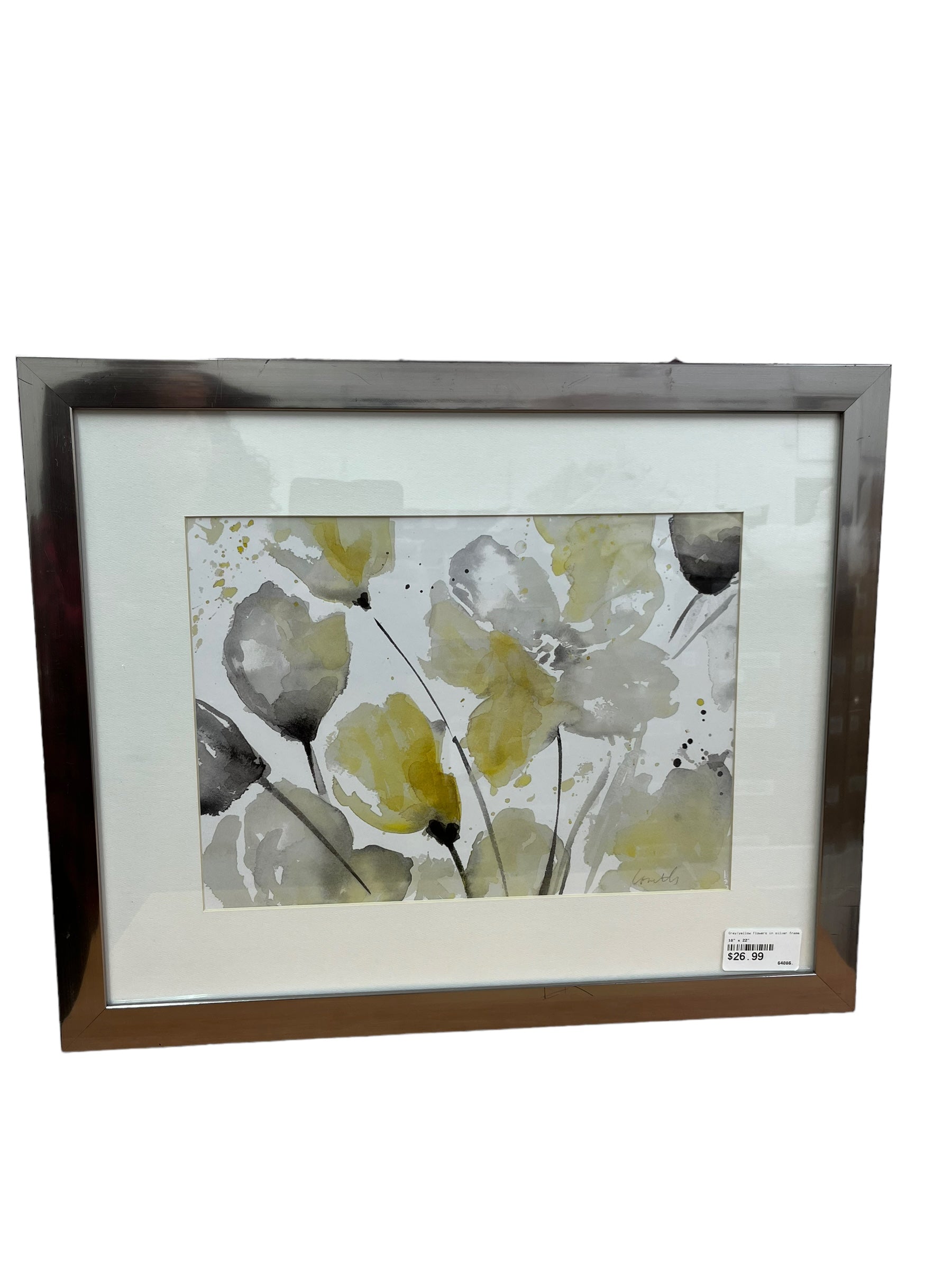 Grey/yellow flowers in silver frame