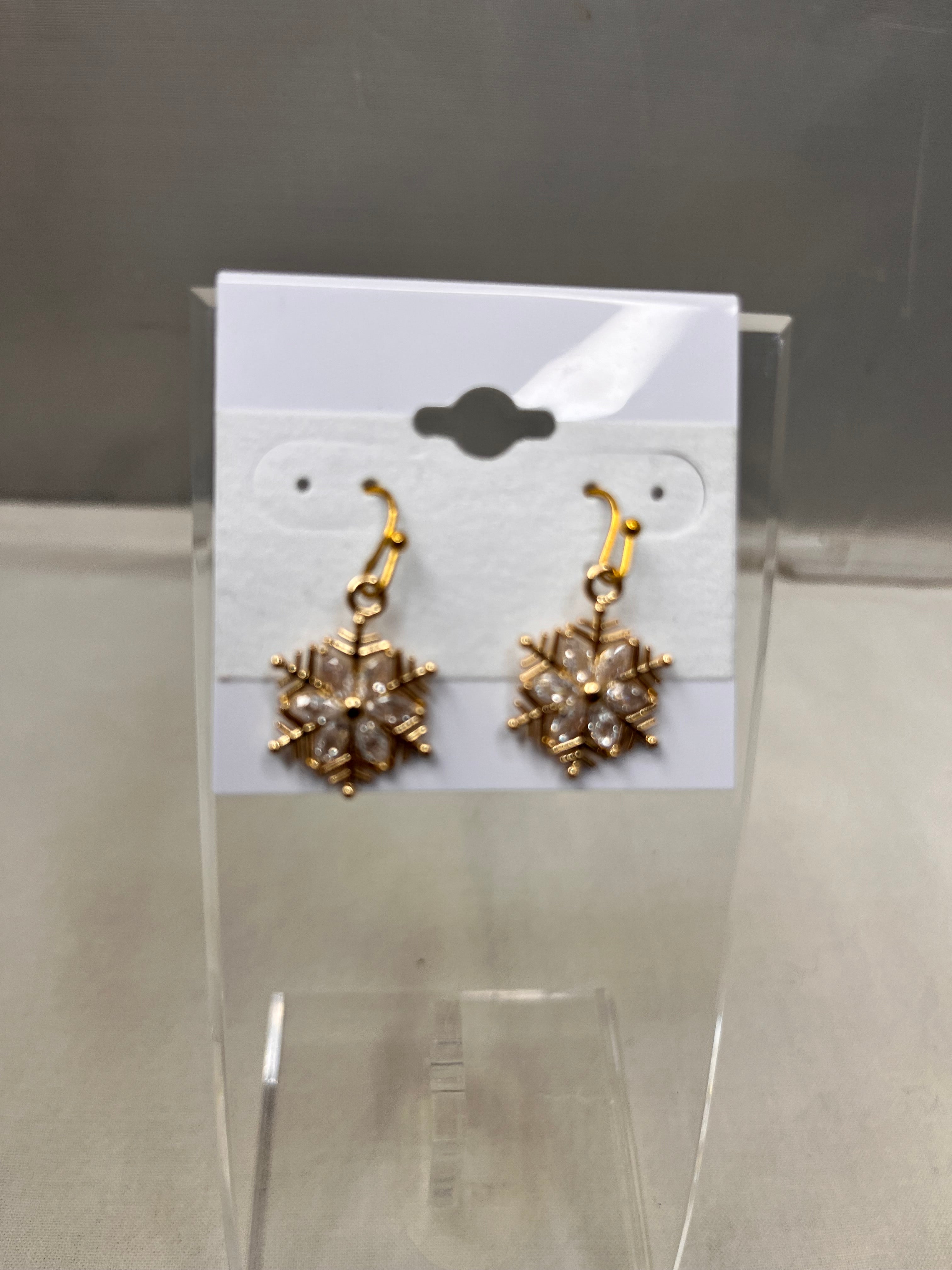 Earrings Snowflake- Cubic Zirconia centre on Shephards Hook