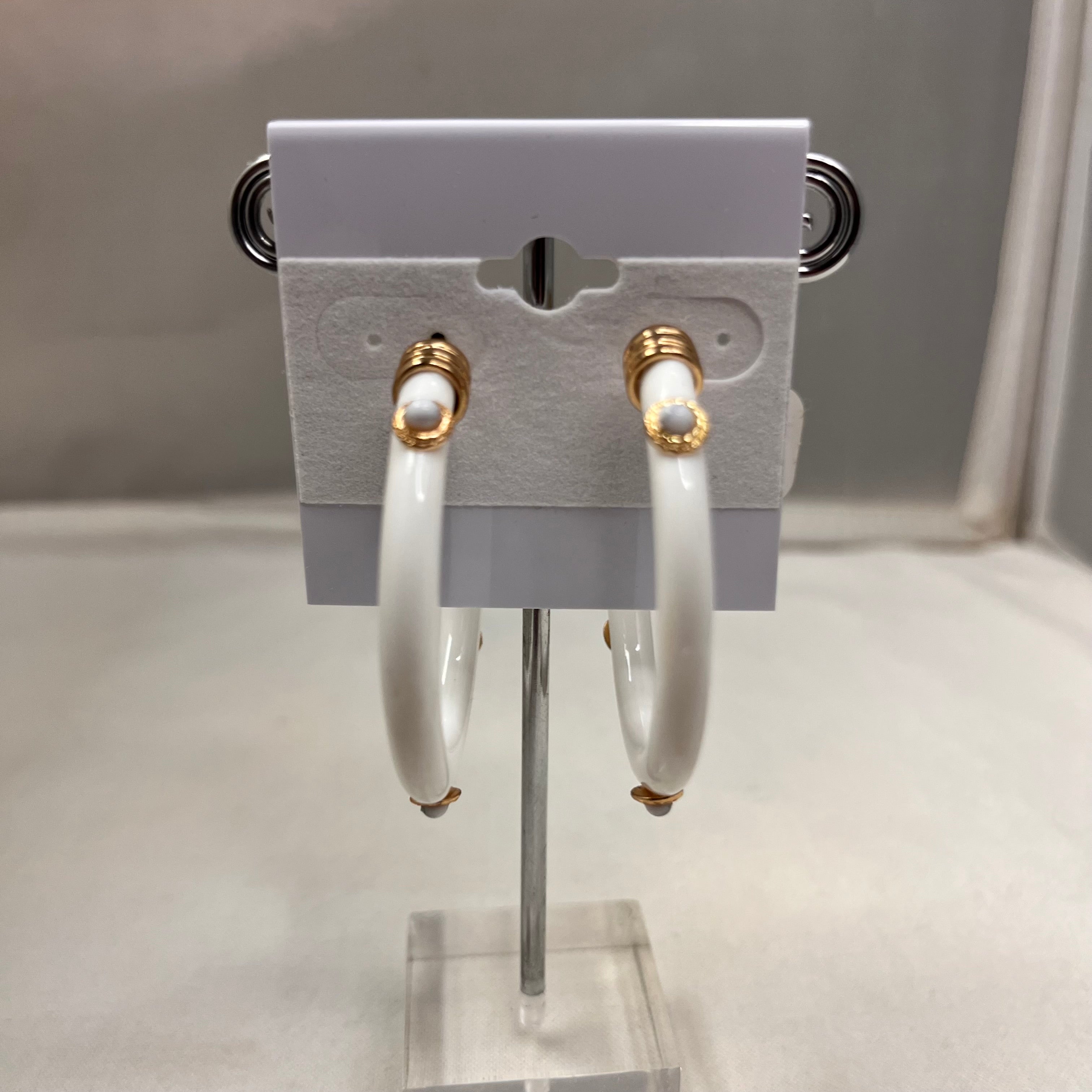 Earrings White Hoop w/Small Accents