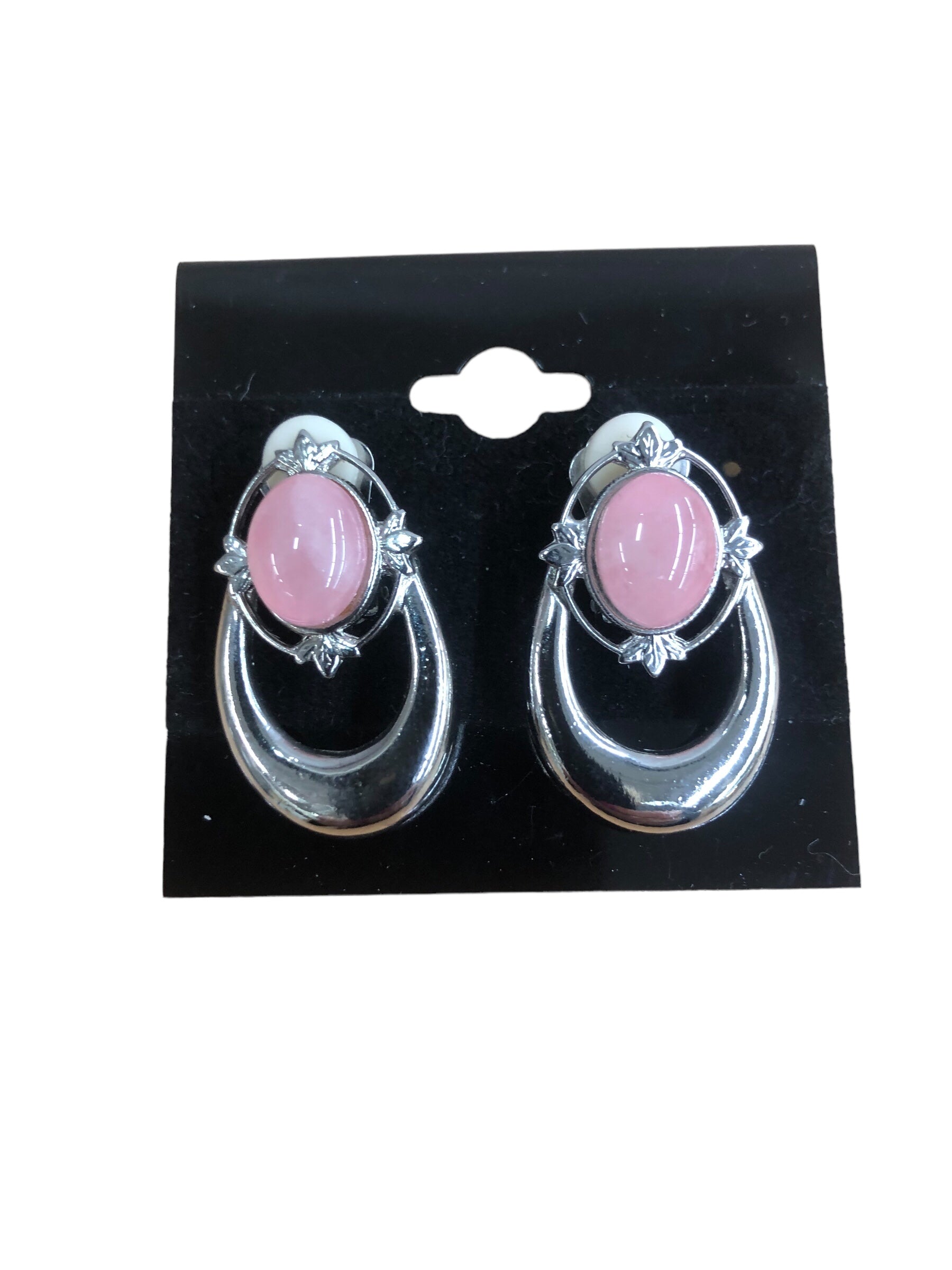 Rose Quartz Earrings Clip Silver