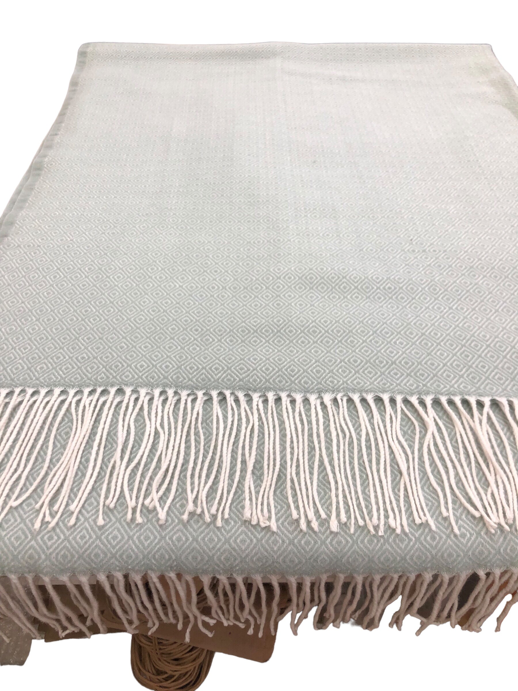 Grey/Green Throw with Fringe