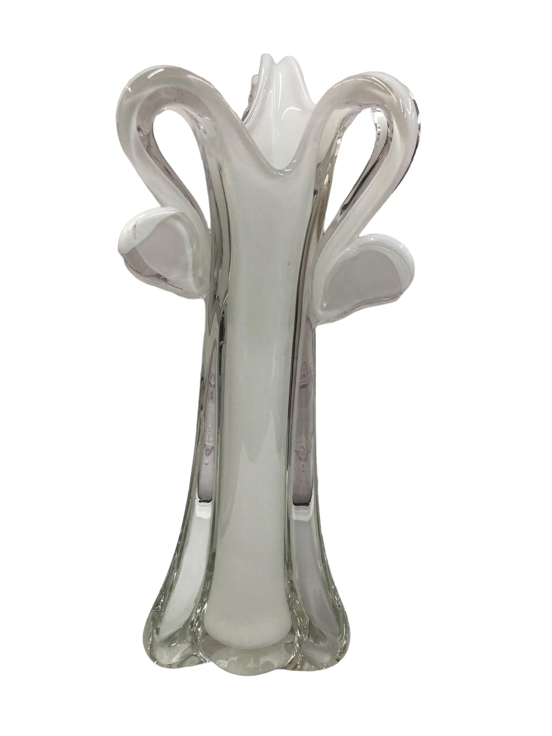 White Glass Vase with Design