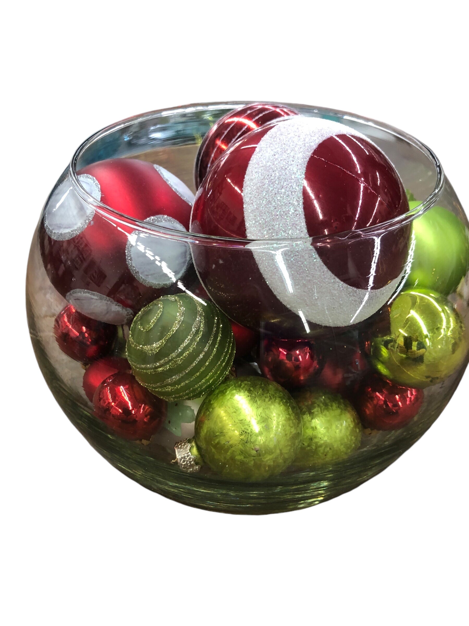 Round Glass Vase w/Ornaments