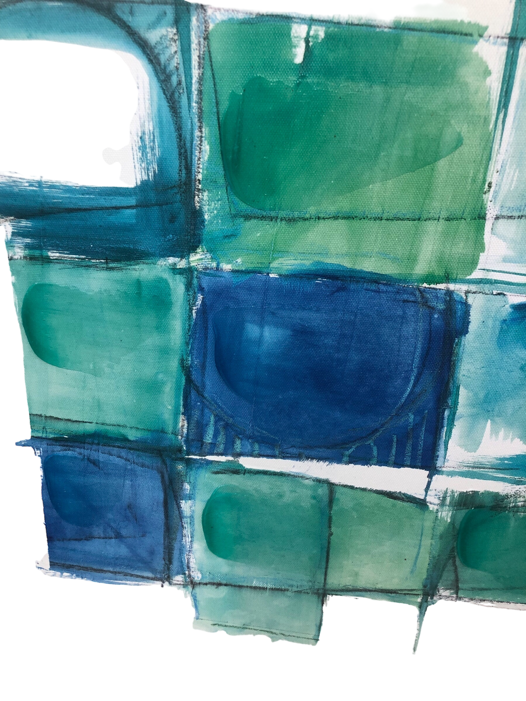 Green and Blue Squares / Silver Frame