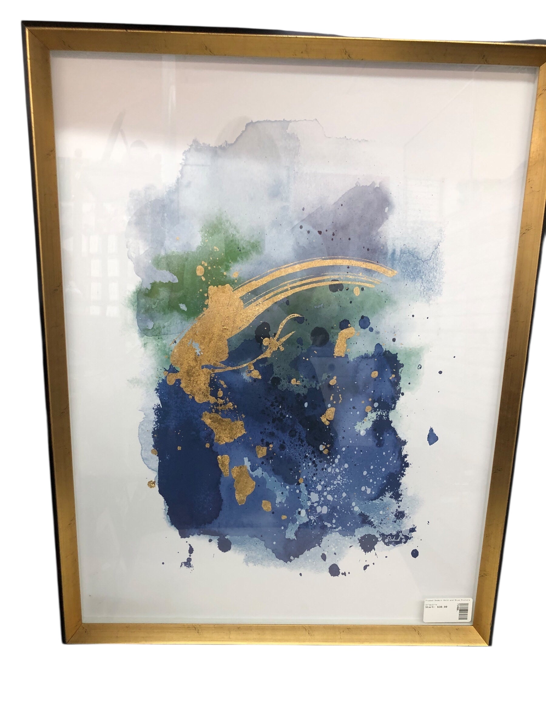 Framed Modern Gold and Blue Picture