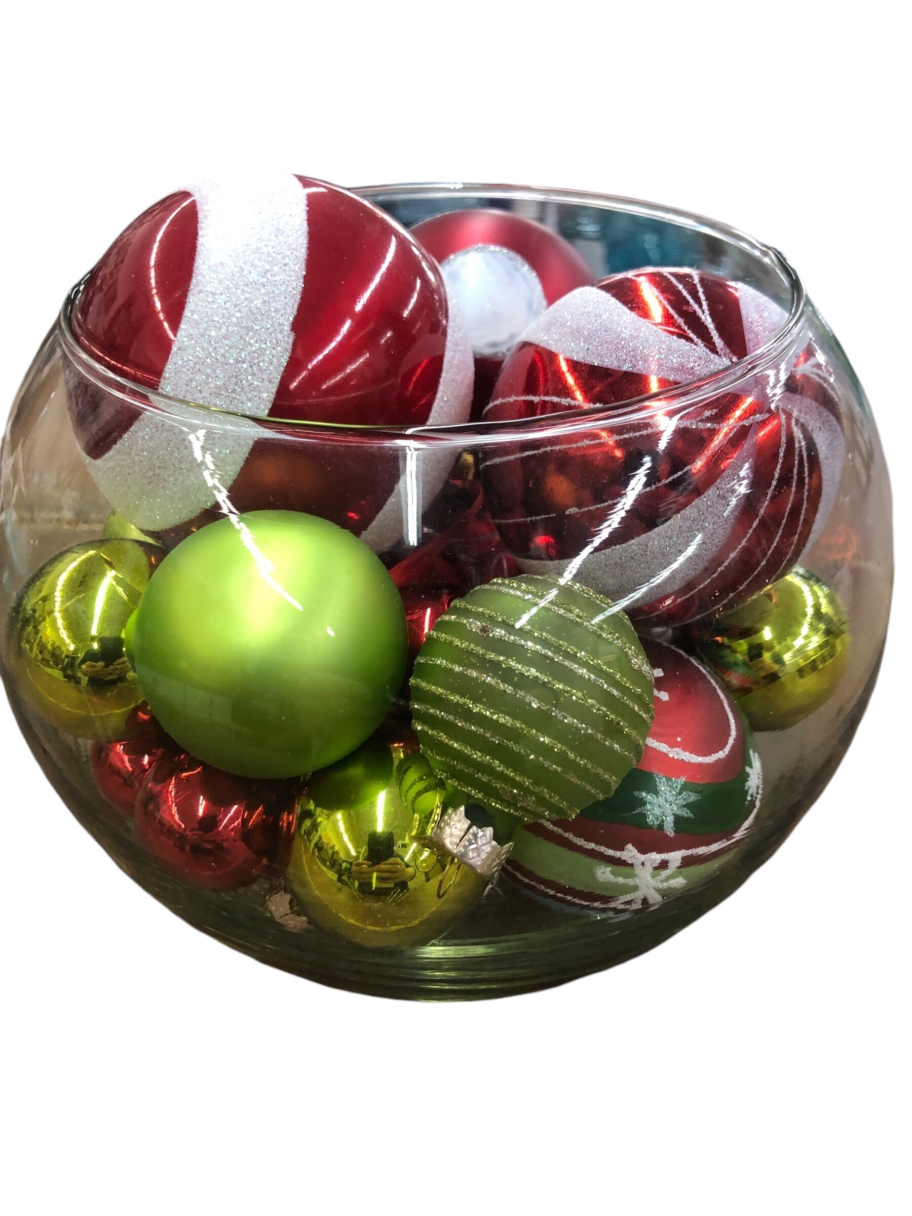 Round Glass Vase w/Ornaments