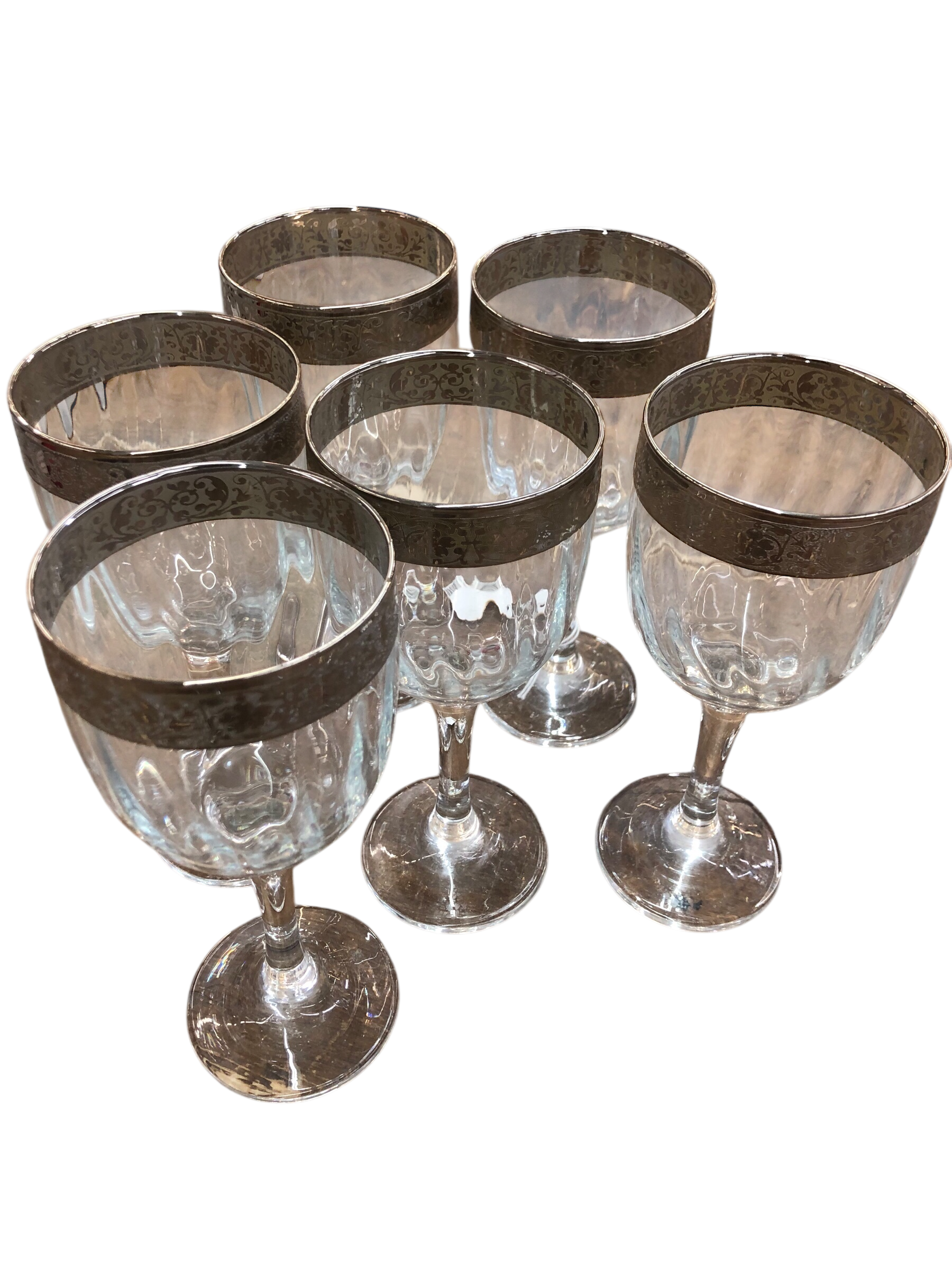 Wine Glasses with silver Rim /set of 6