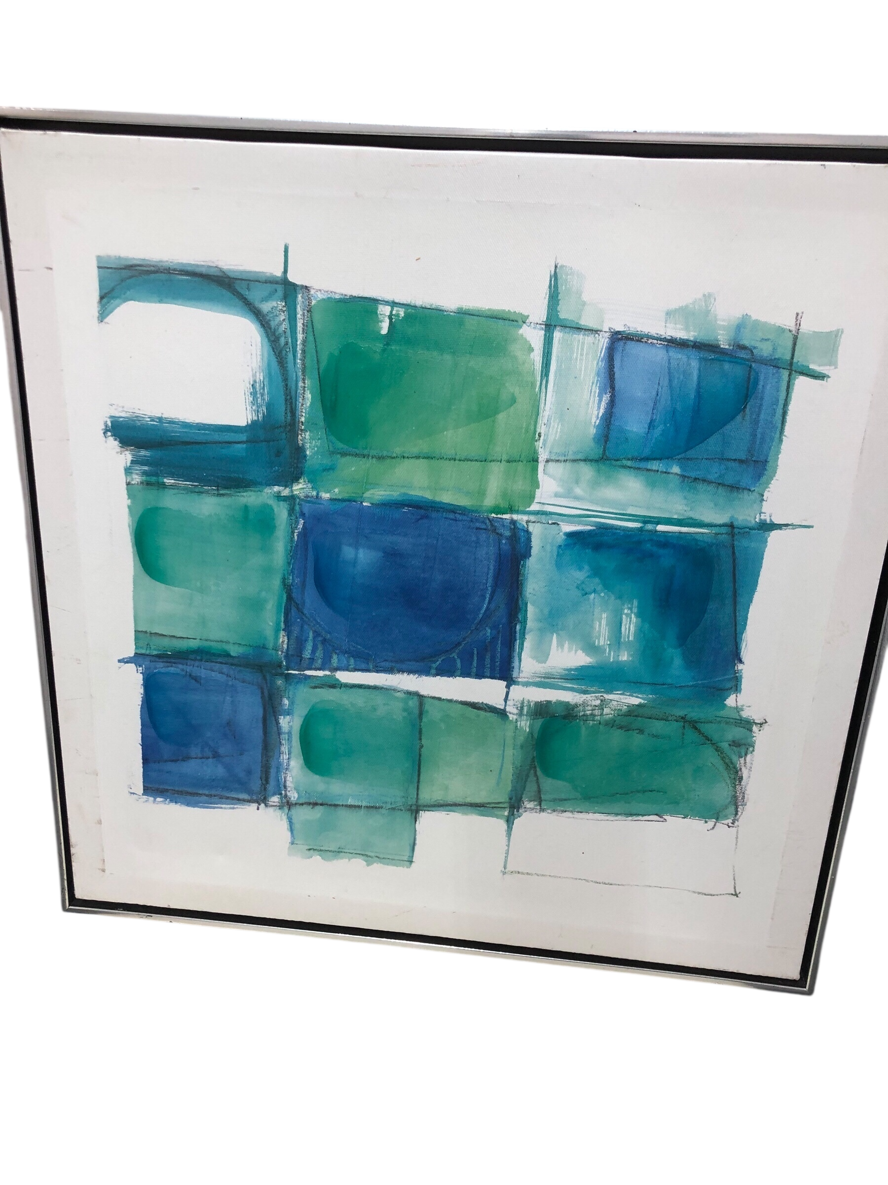 Green and Blue Squares / Silver Frame