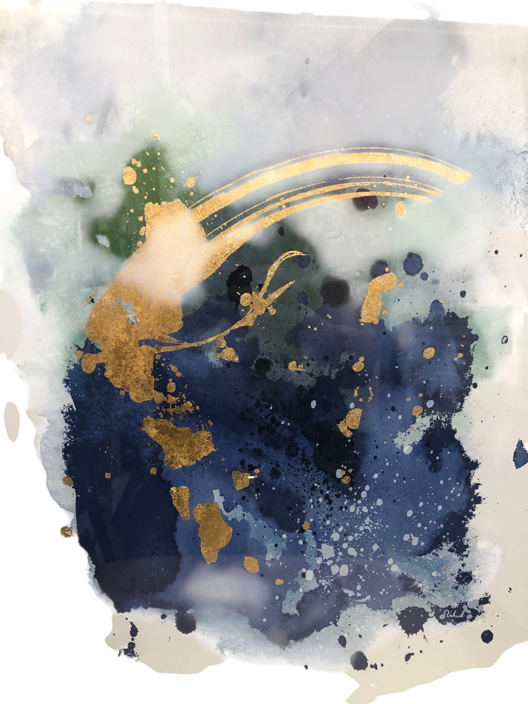 Framed Modern Gold and Blue Picture