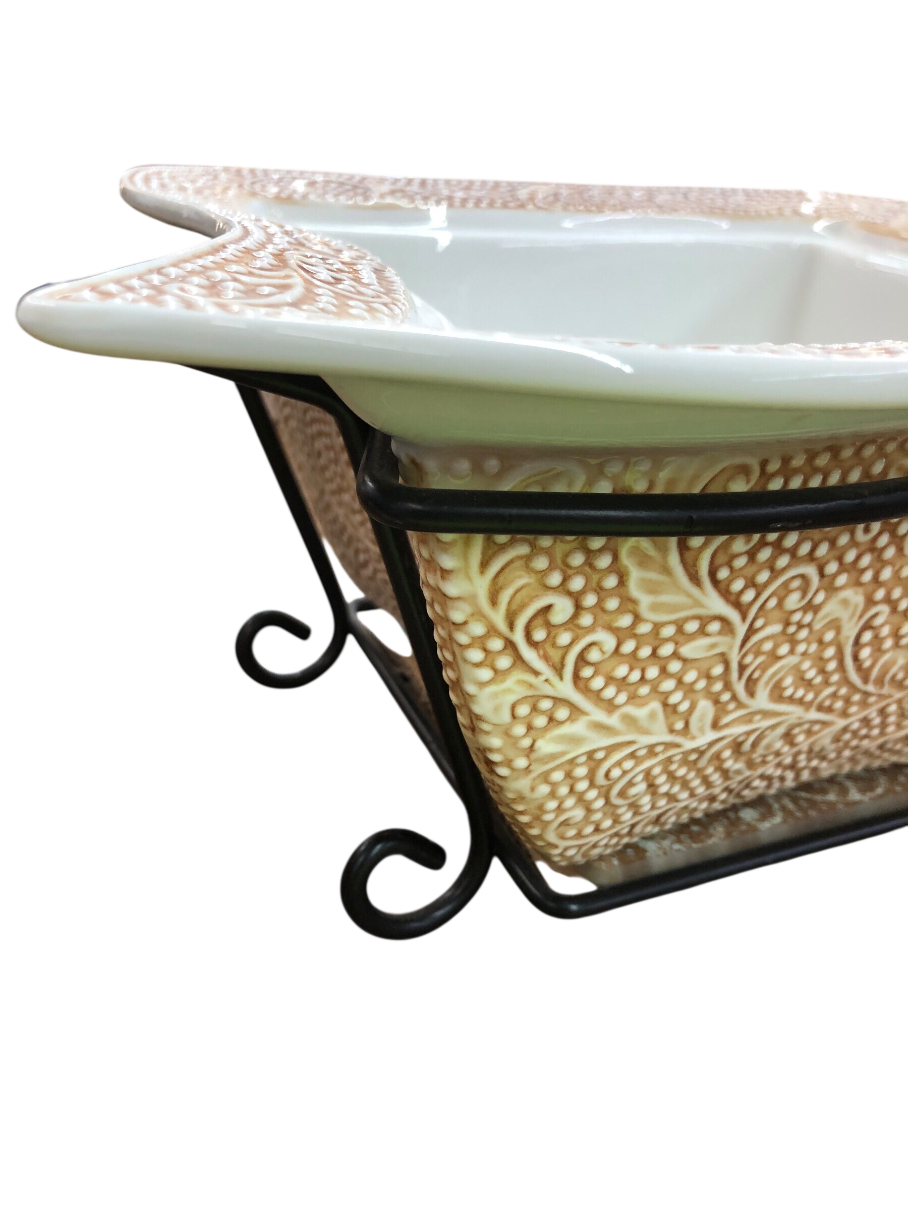 Rimmed Bowl with Metal Stand