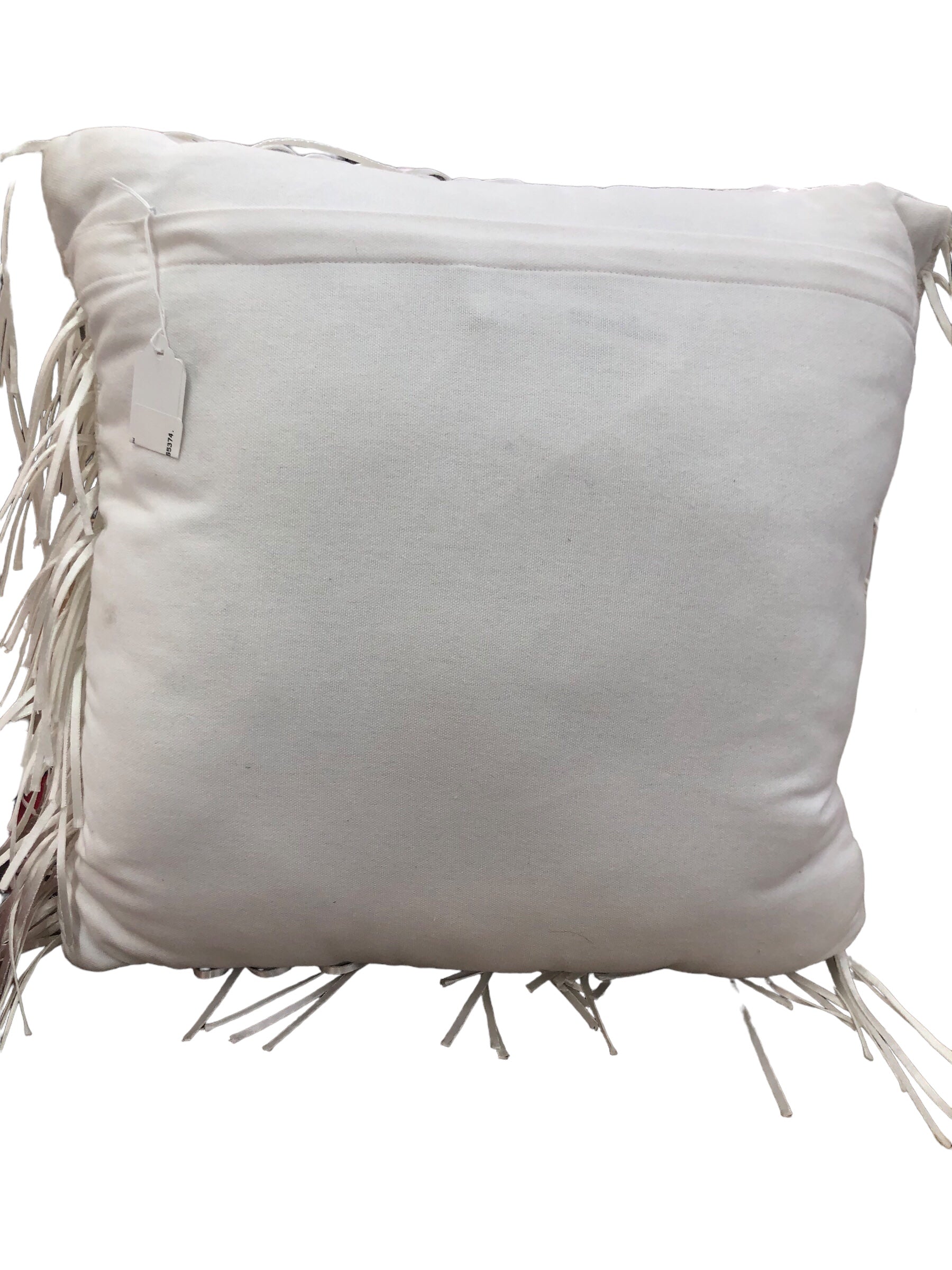 White Leather Fringe Pillow