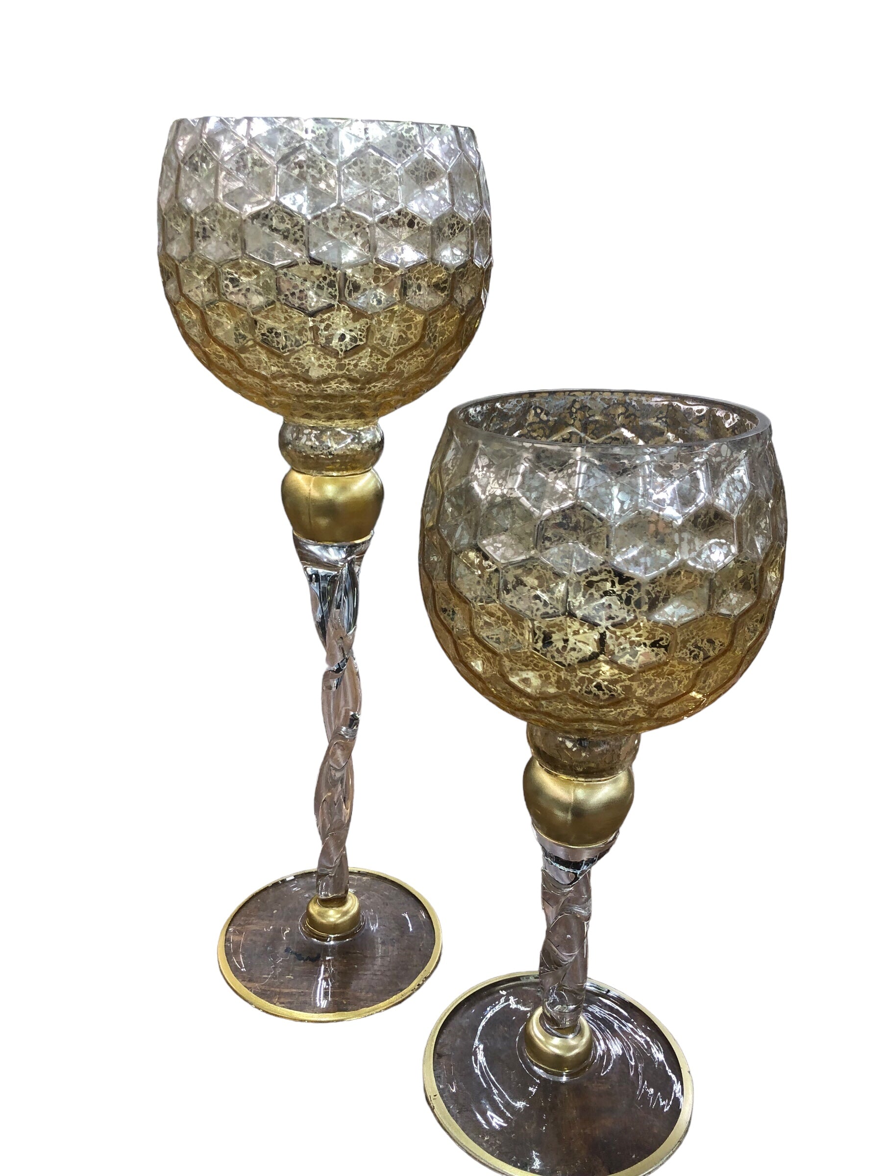 Glass and Gold Candle Holder Set/2