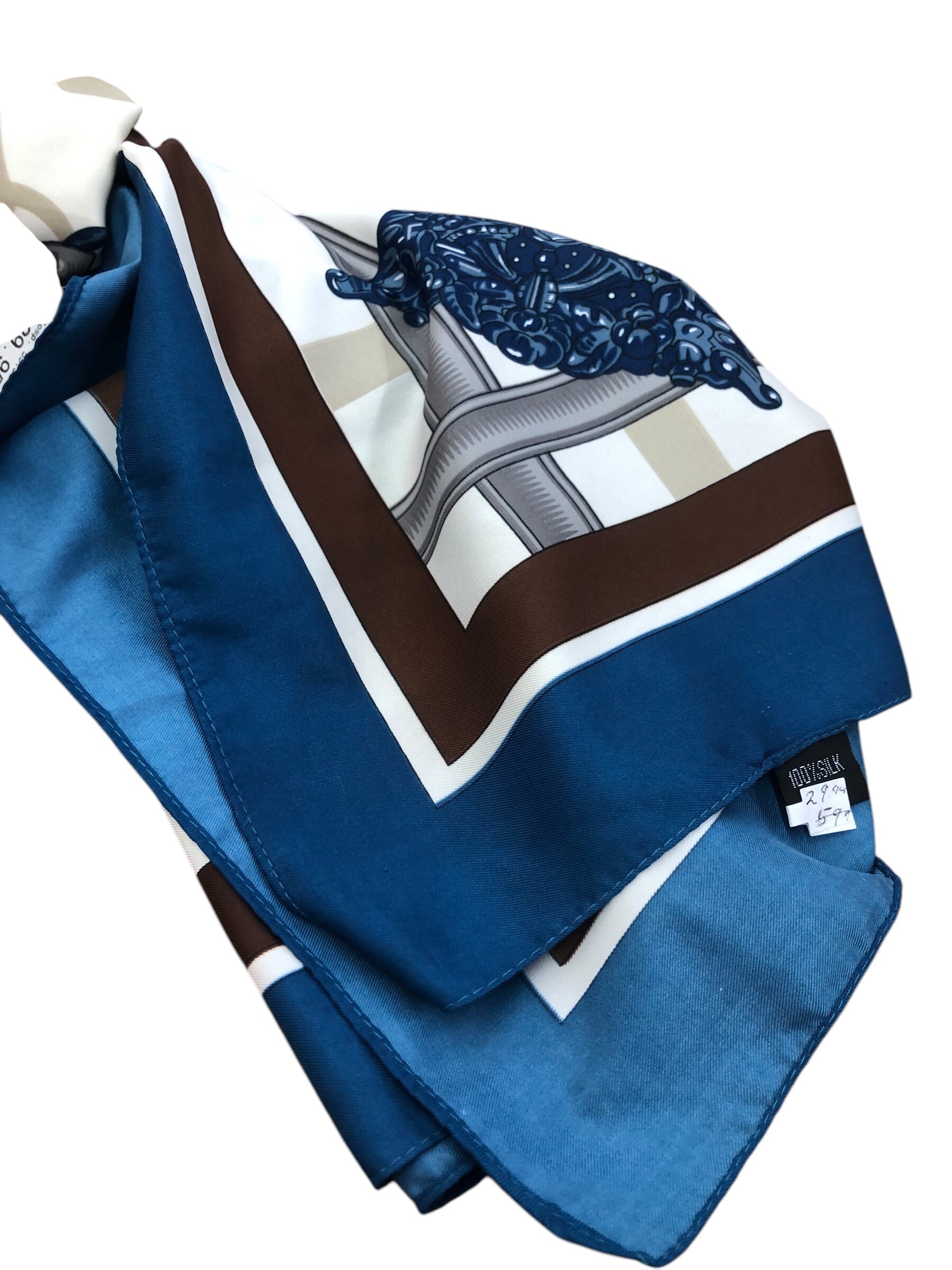 Beige/Blue Silk Scarf