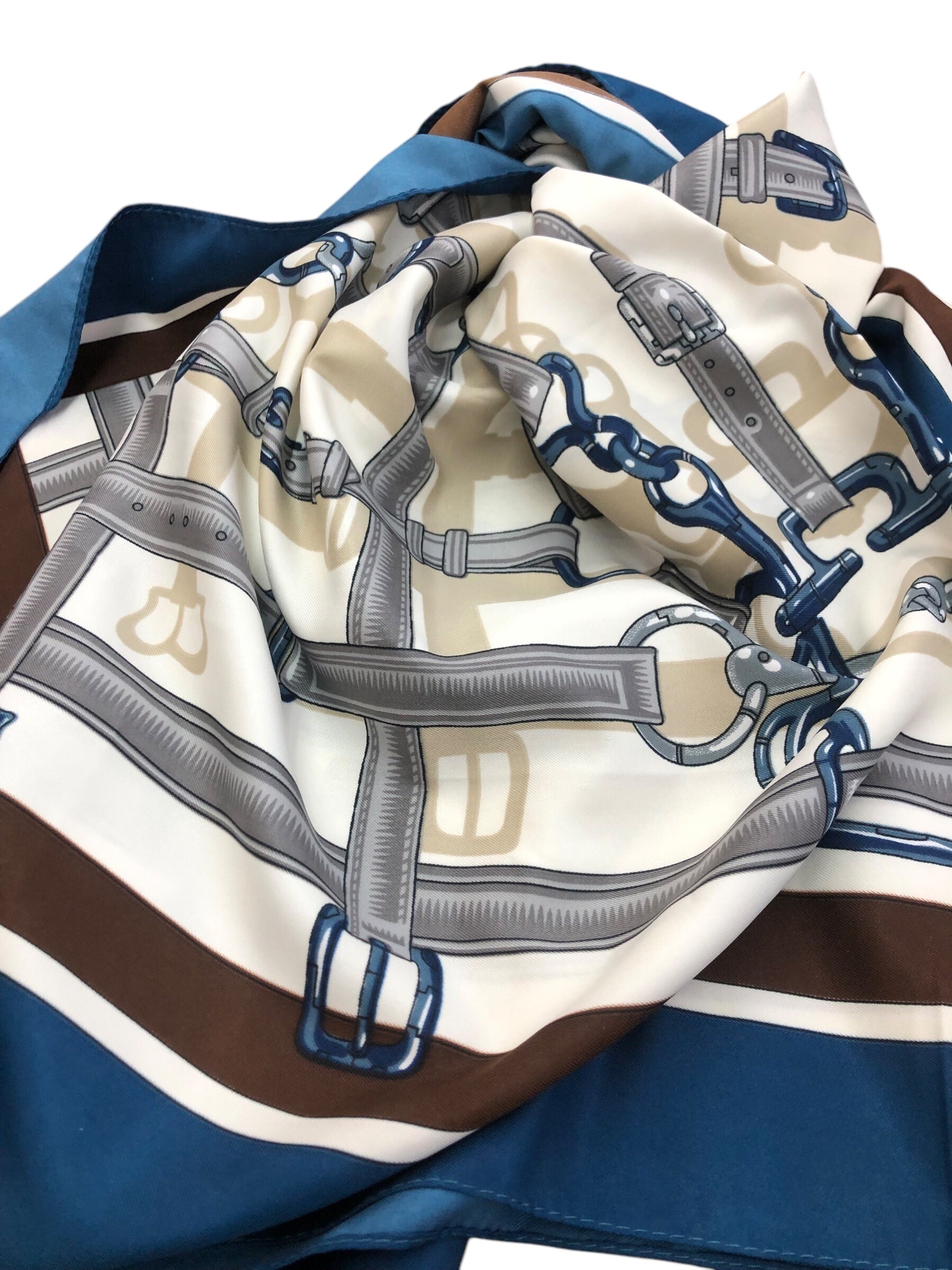 Beige/Blue Silk Scarf