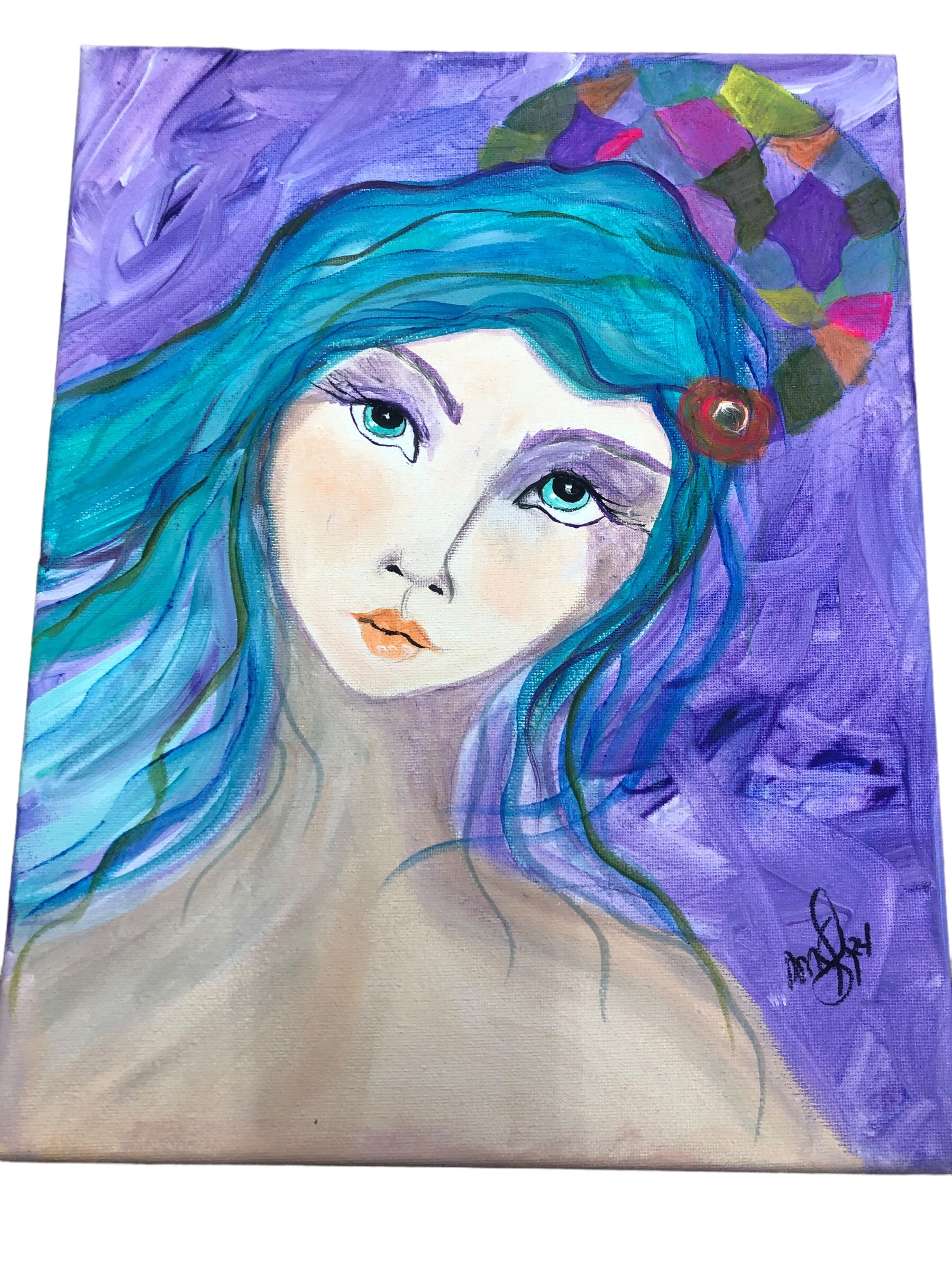 Woman with Blue Hair Painting
