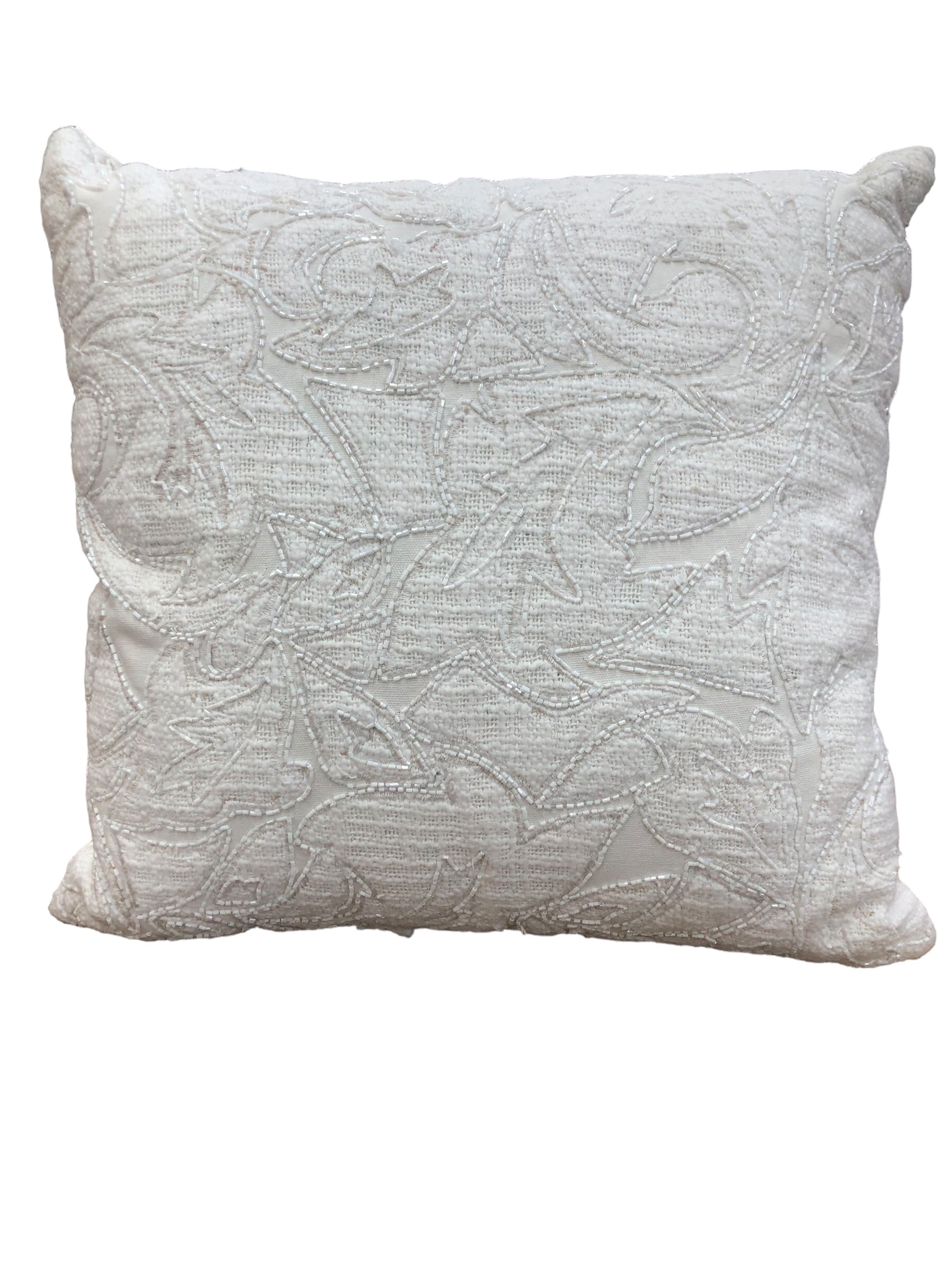 White Beaded Textured Pillow