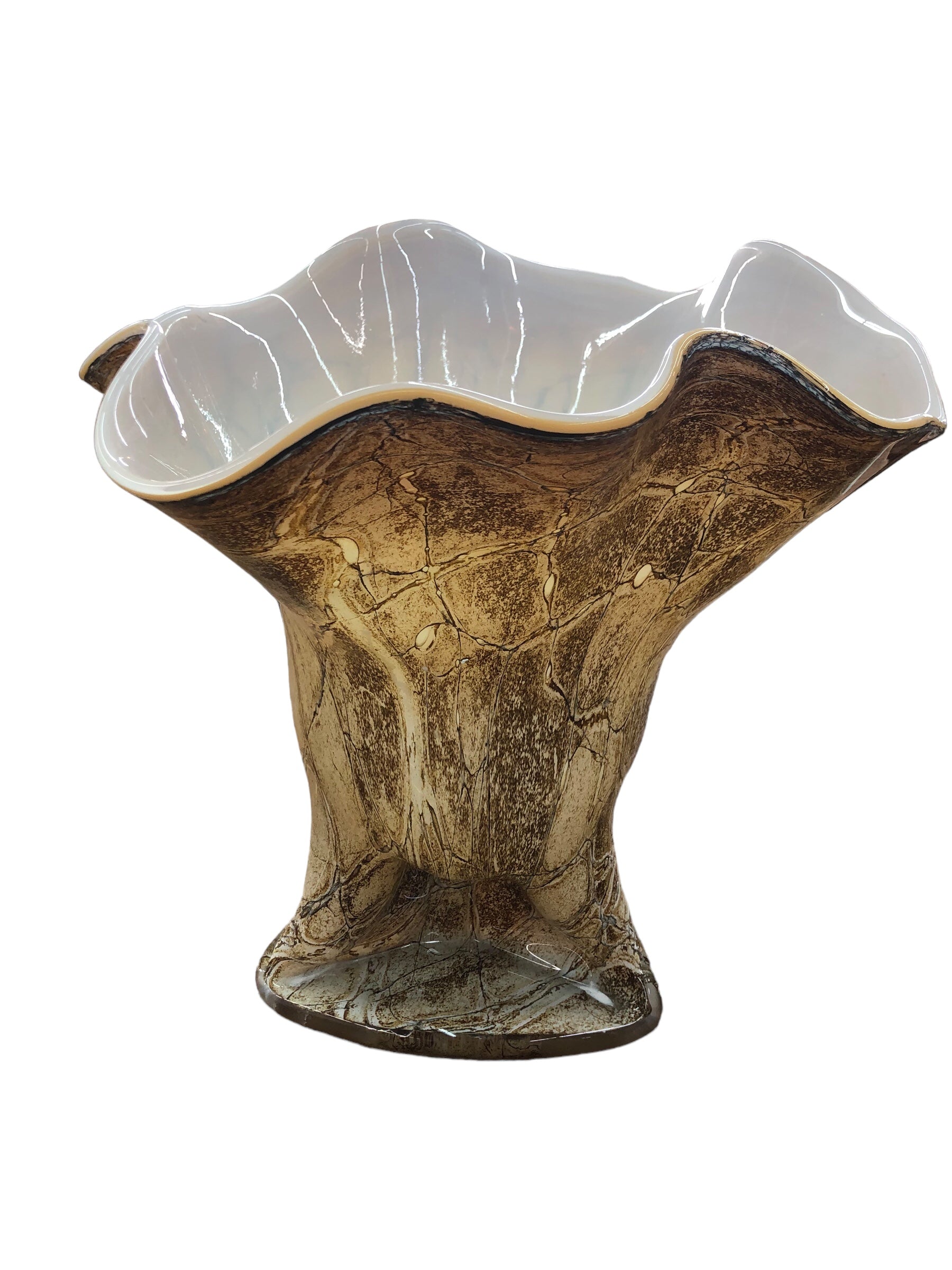 Vintage brown / beige marbled vase/ ruffle top