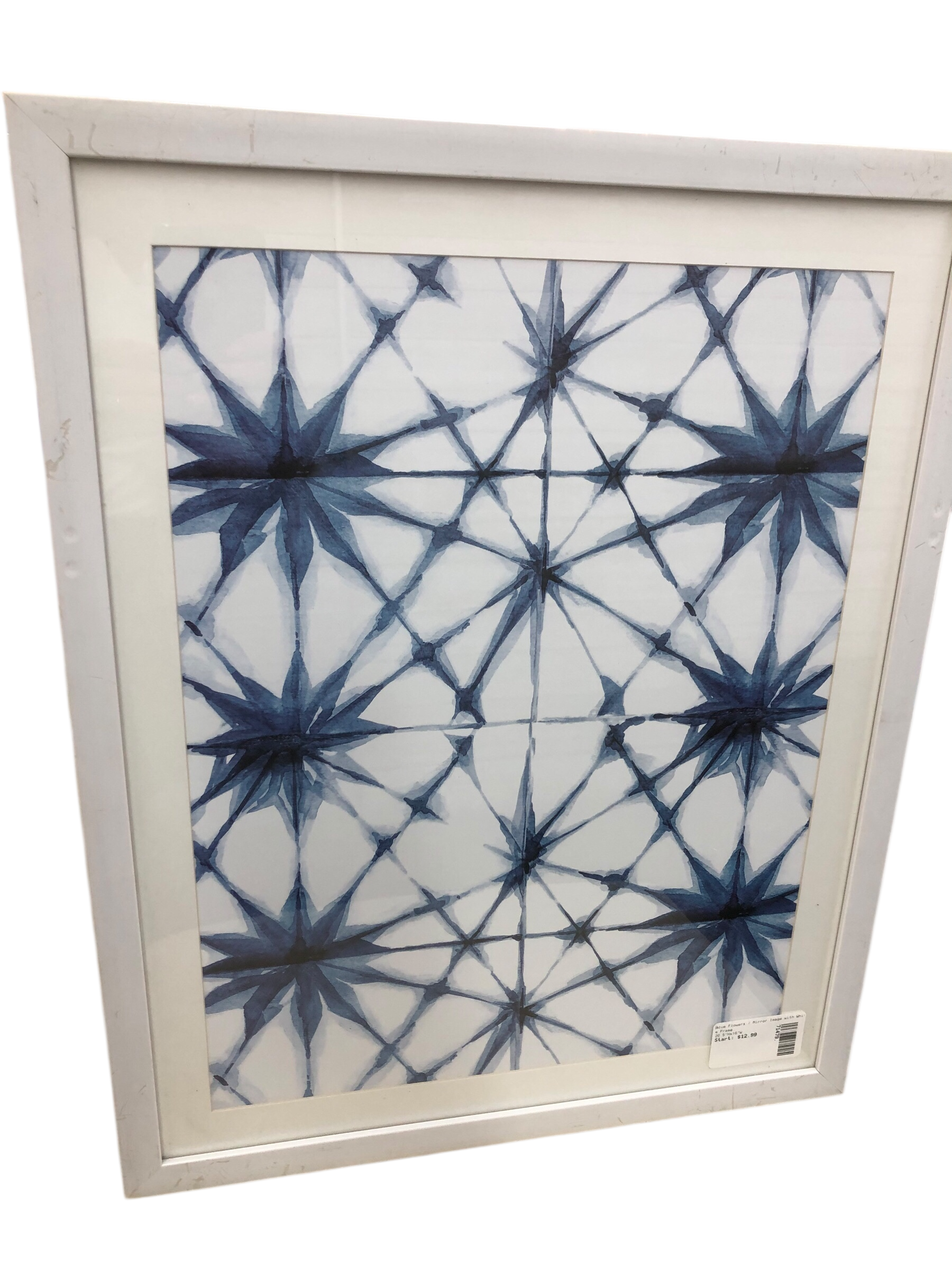Blue Flowers / Mirror Image with White Frame