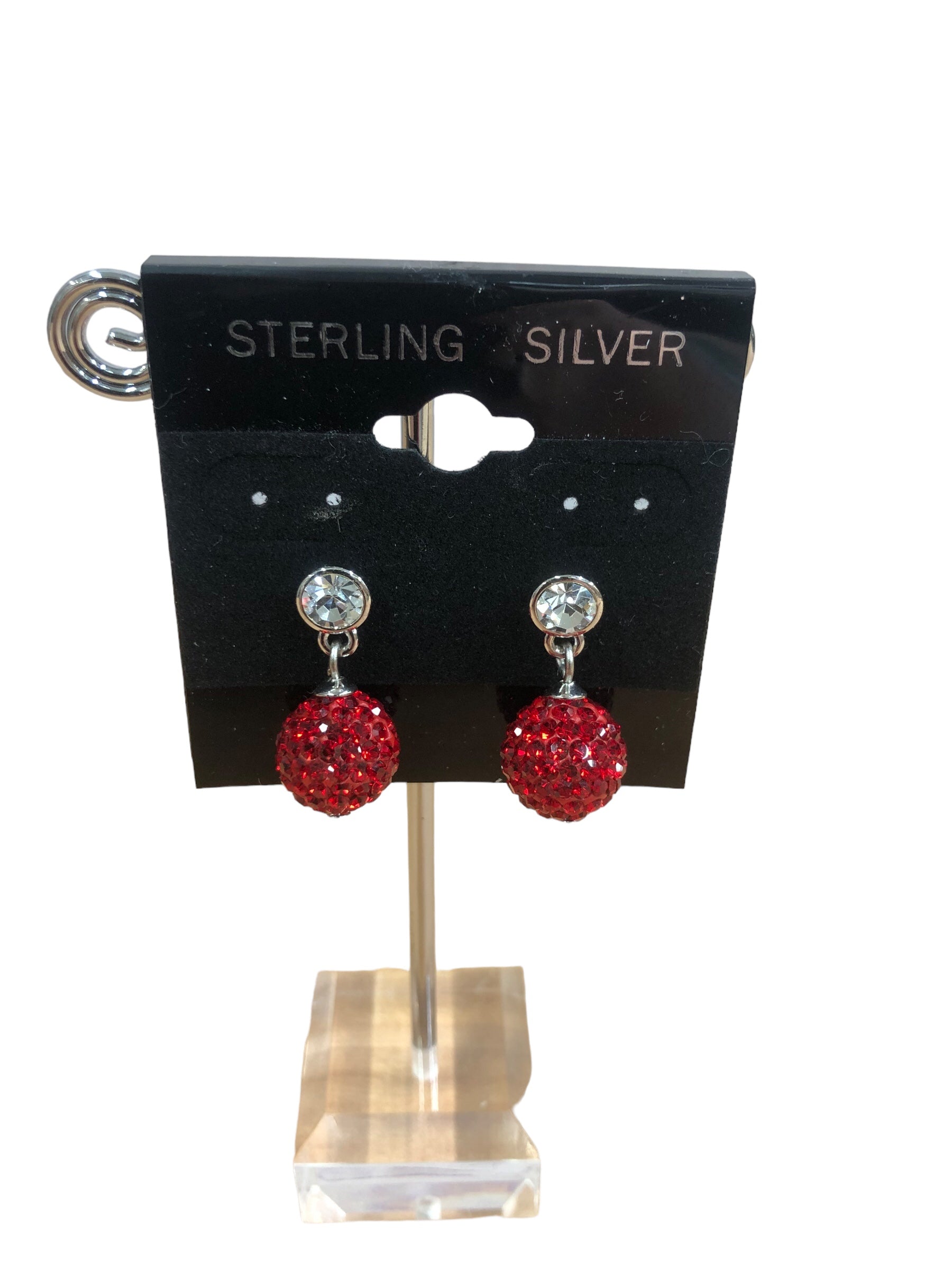 Red Ball Earrings Silver