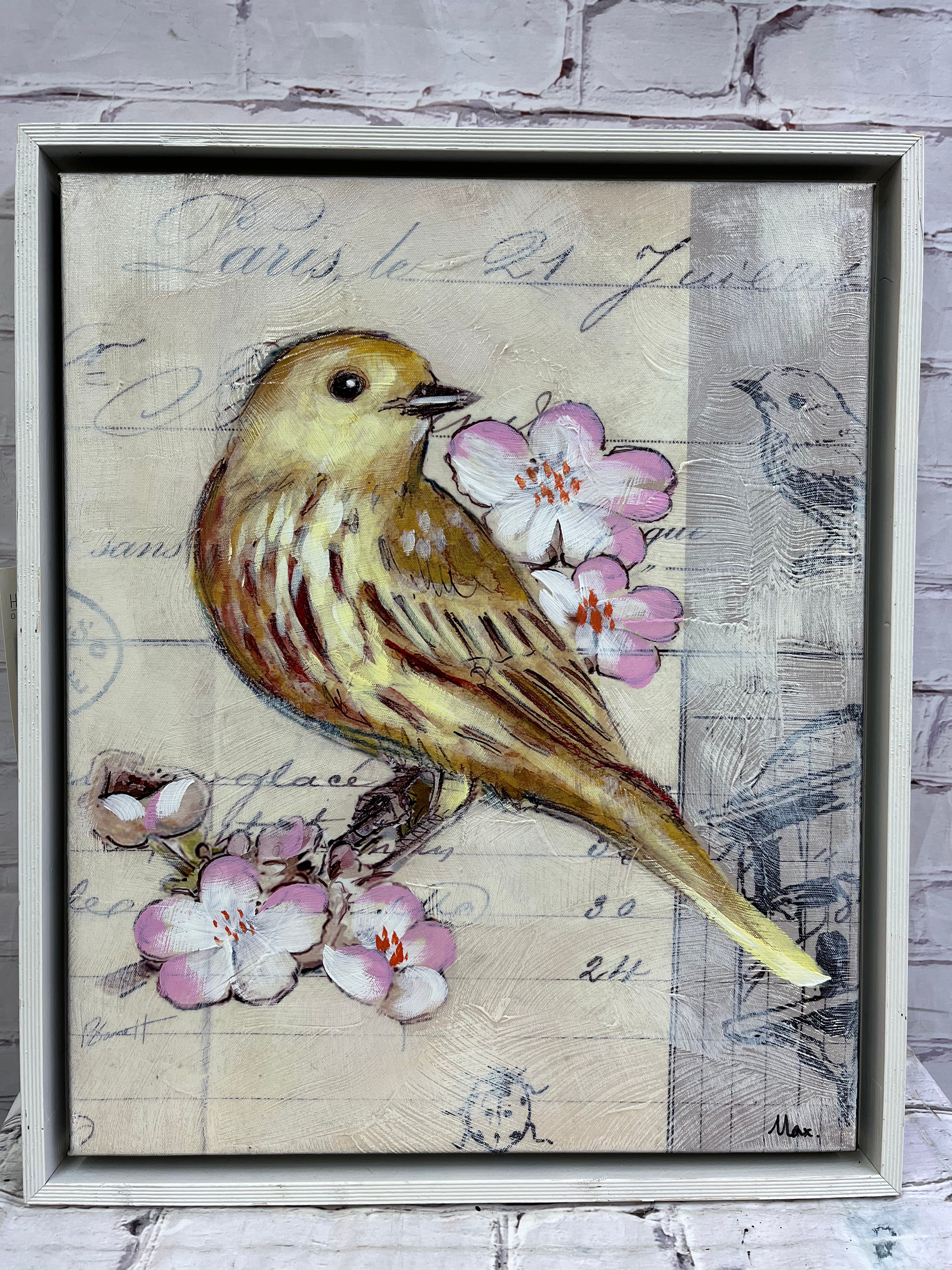Yellow Bird with pink flowers