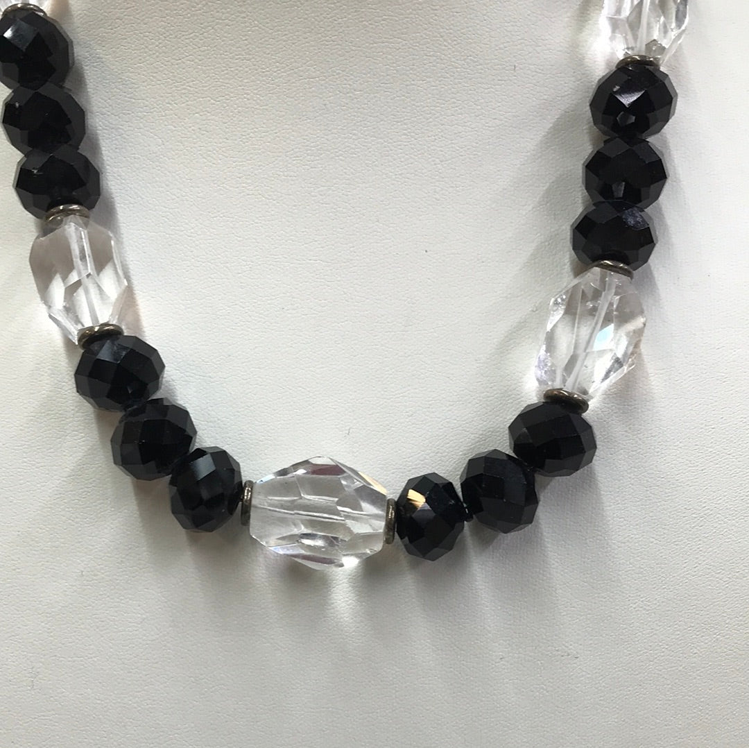 Black Crystals/Clear Crystals Necklace Set