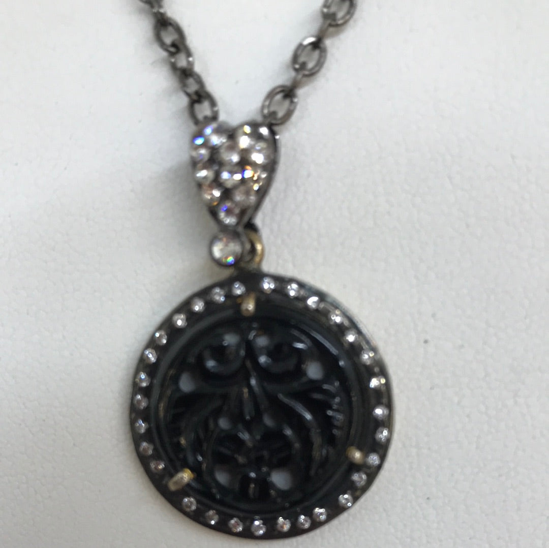 18" Black Chain with Carved Black Spinel