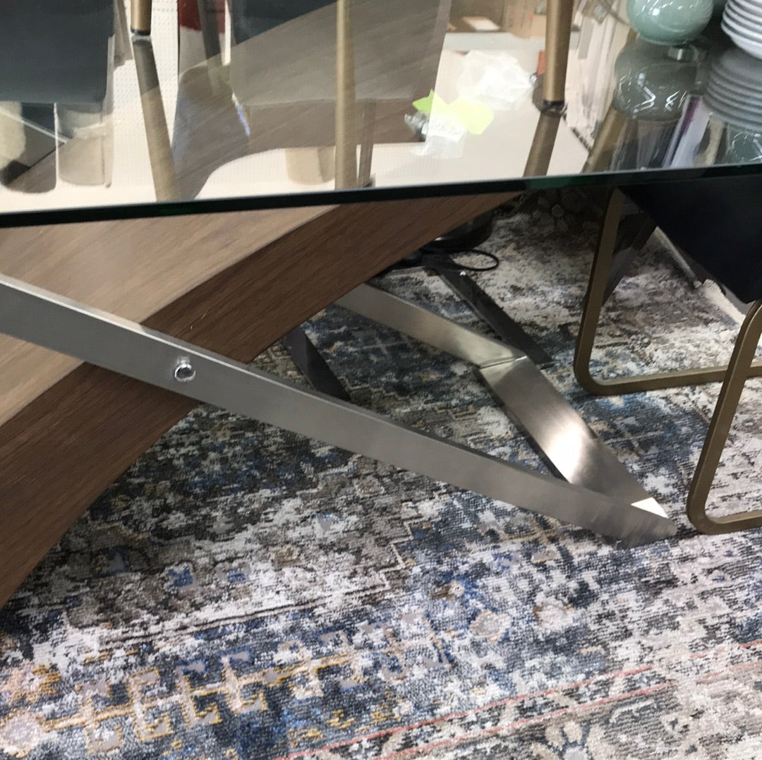 Glass table wood/ chrome base